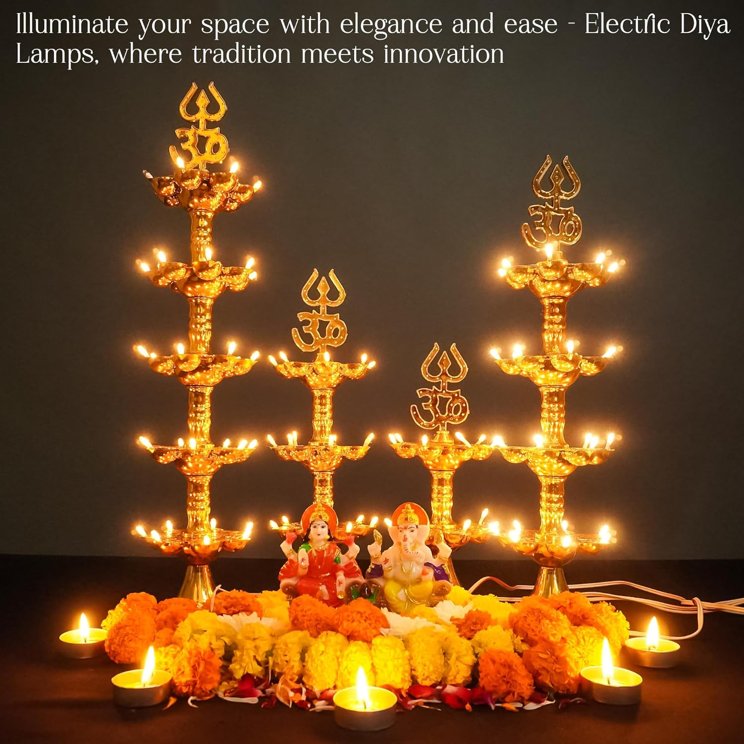 Electric LED Pooja Lamp, Golden Spark Light for Home Temple Decor, Mandir Festival Lighting, Diwali Decoration Piece (Layer 2, 2) image number 1