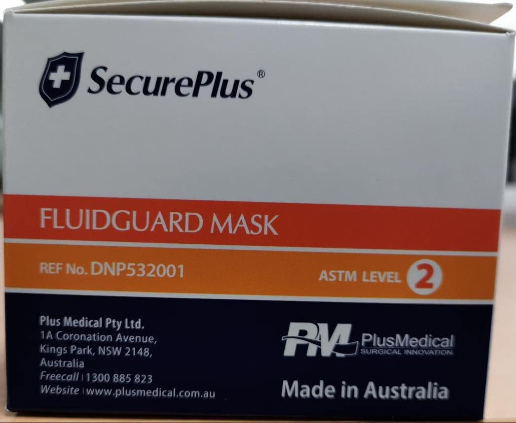 SECURE plus Fuildguard Face Mask W/Earloop - ASTM Level 2 Face Mask,Made in Australia,Blue image number 1