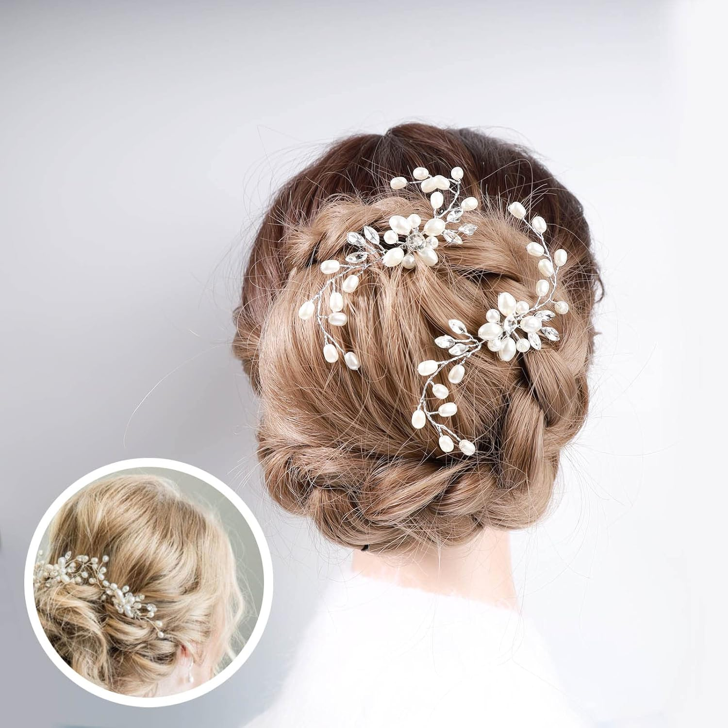 Tseenyi Bridal Hair Accessories Hair Clips Rhinestone Pearl Hair Pin Crystal Beads Hair Pins Jewellery for Women and Girls Wedding Dress Headpiece Bridesmaid Valentine'S Day Gifts (Silver) image number 4