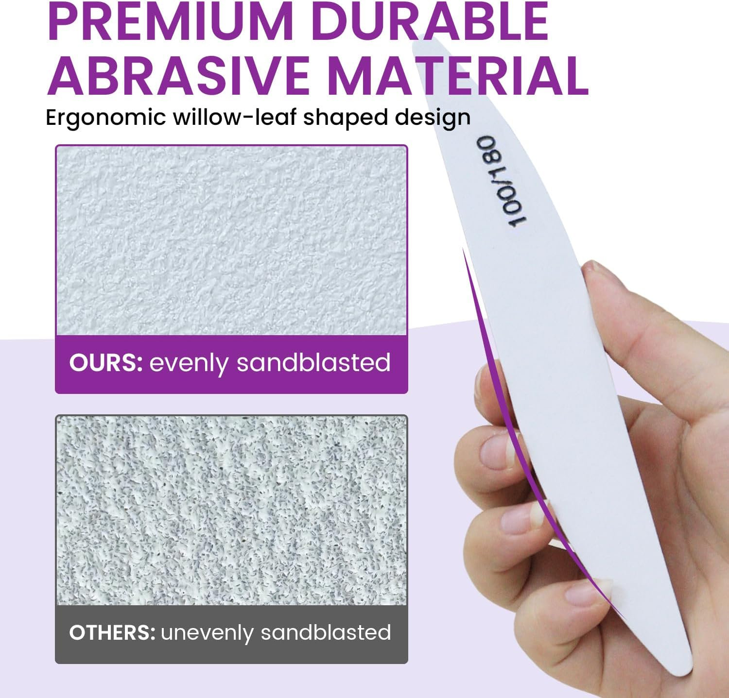 ESUOHYM 10PCS Nail Files 100/180 Set Grit Double Sided for Natural and Acrylic Nails Professional Fingernail Emery Boards and Shine Kit Supplies for Salon and Home Tech image number 3