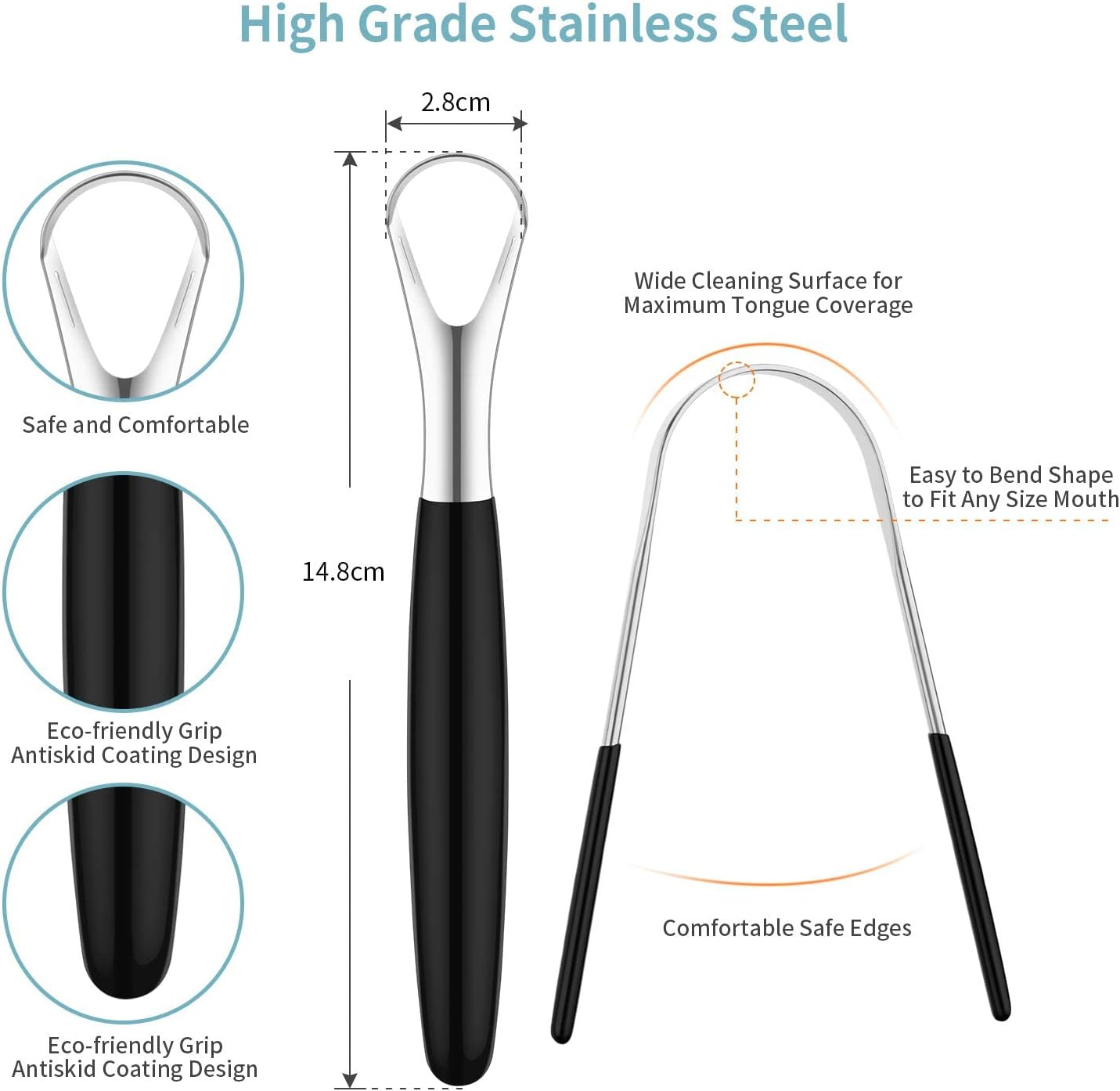 Tongue Scraper Set（4 Pack）, Tongue Scrapers for Adults Kids, Easy to Use and Clean, Help Fight Bad Breath Portable Tongue Scraper Stainless Steel Tongue Cleaners Set with Travel Case image number 4