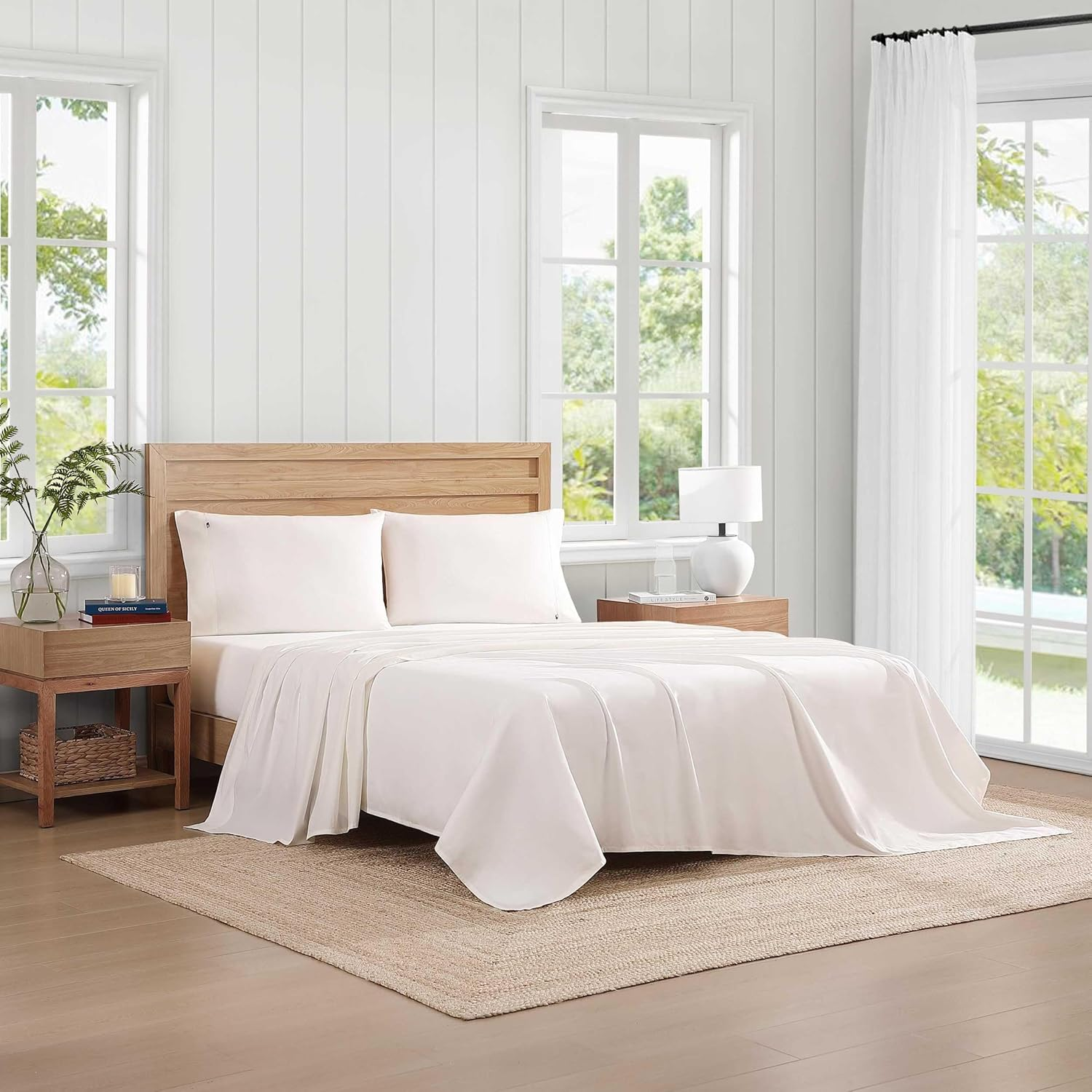 Tommy Hilfiger - Sheet Set, Cotton Washed Percale Bedding with Matching Pillowcases, Crisp & Cool, Solid Home Essentials (Ivory, King) image number 6