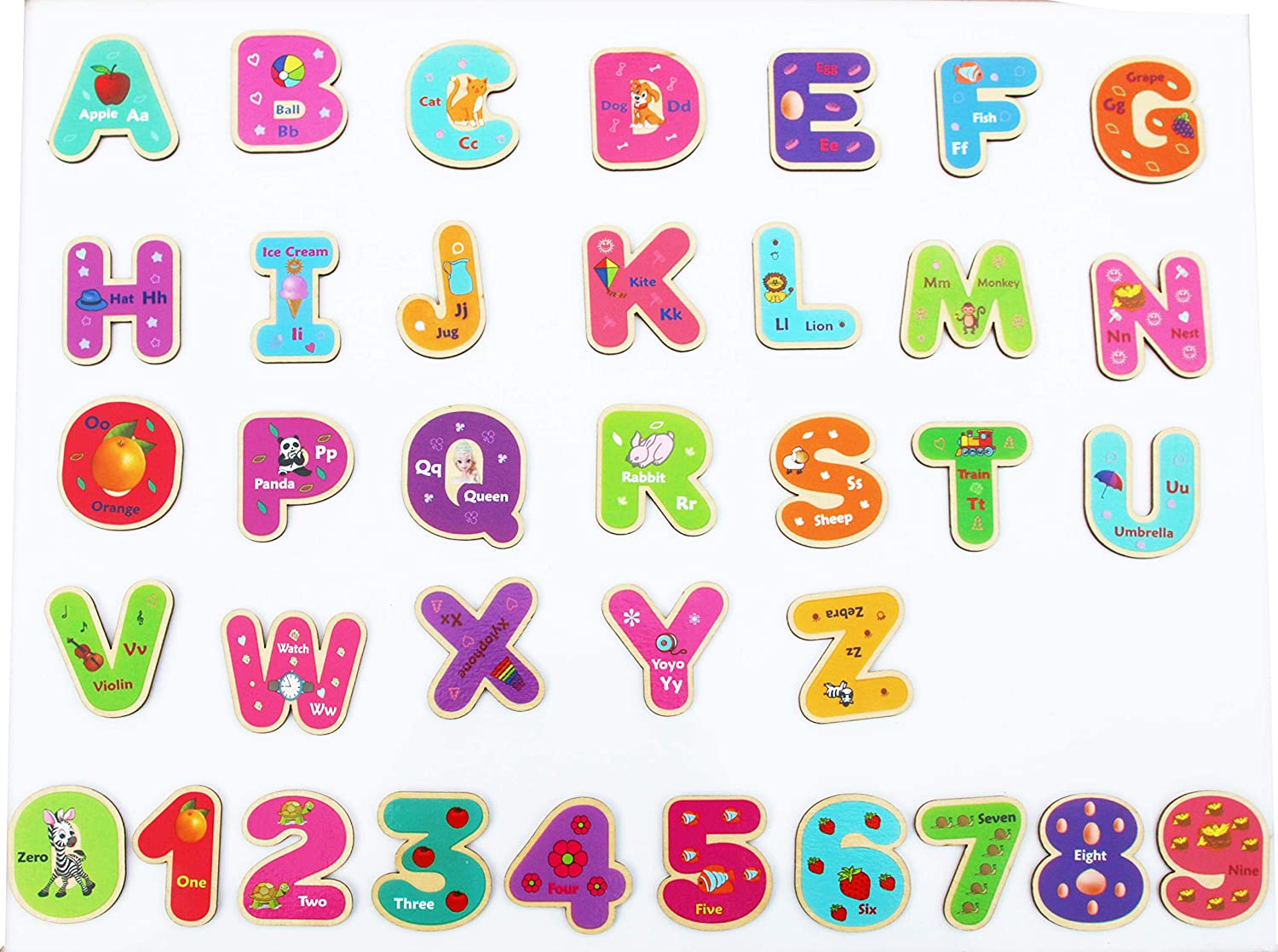 Wooden Magnetic Letters and Numbers - Fridge Magnets for Kids- Alphabet Letter and Number Magnets for Children- ABC and Spelling Learning Toy