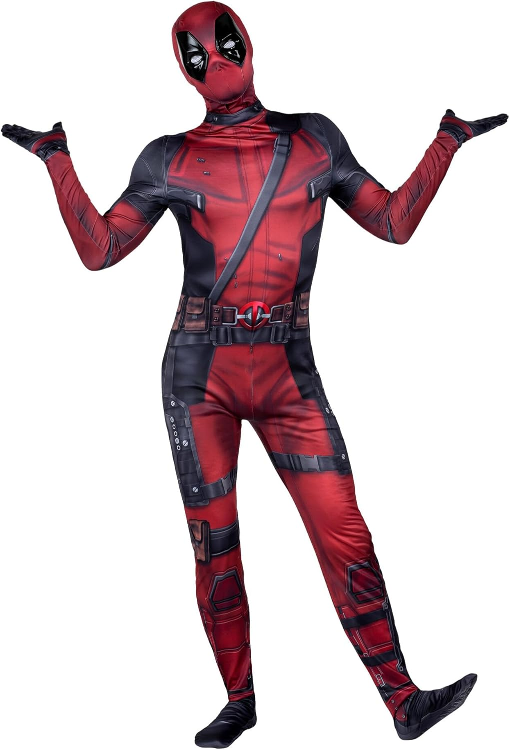 Marvel Deadpool Official Adult Deluxe Zentai Costume - Deluxe Two-Way Stretch Spandex with Invisible Zippers and Wrist Openings for Added Convenience - Large Multi image number 2