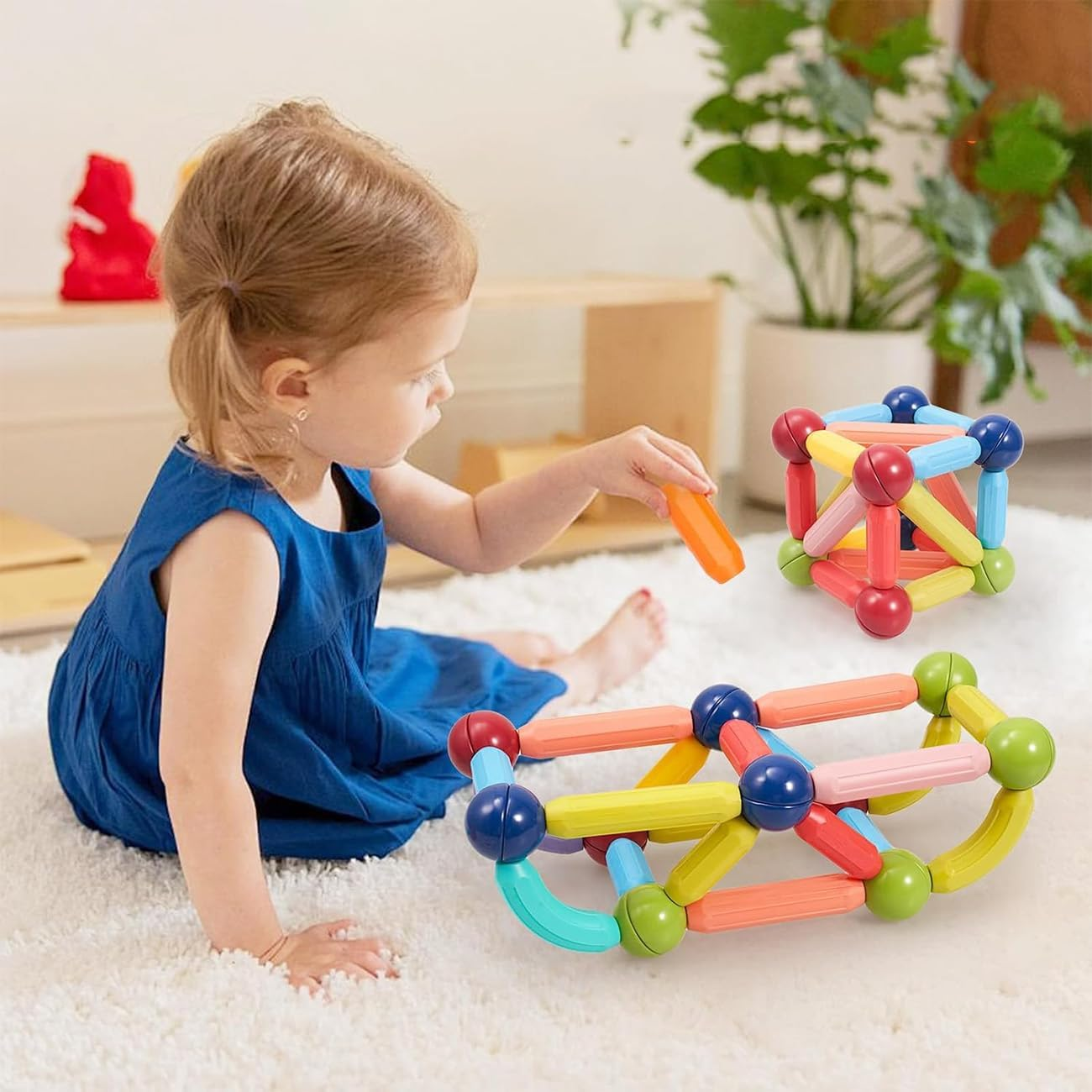 Toddler Magnetic Blocks Building Toys, Kids Montessori Toys for 3+ Year Old Girls Boys, Educational Magnetic Sticks and Balls Preschool Toys, Construction Sensory Toys Gifts (42Pcs Color Box) - 25Pcs Color Box image number 3