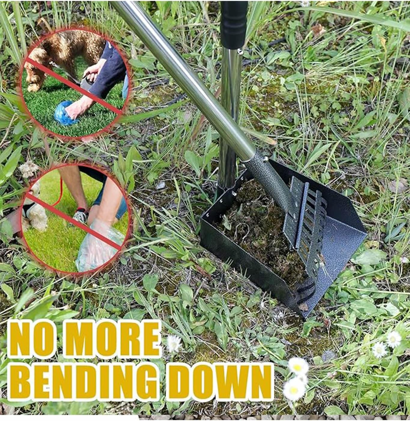 Dog Pooper Scooper, Dog Poop Tray and Rake Set, Adjustable Long - Handle Metal Waste Scoop with Tray for Pet Waste. No - Bending Clean - up in Courtyards & Gardens image number 1