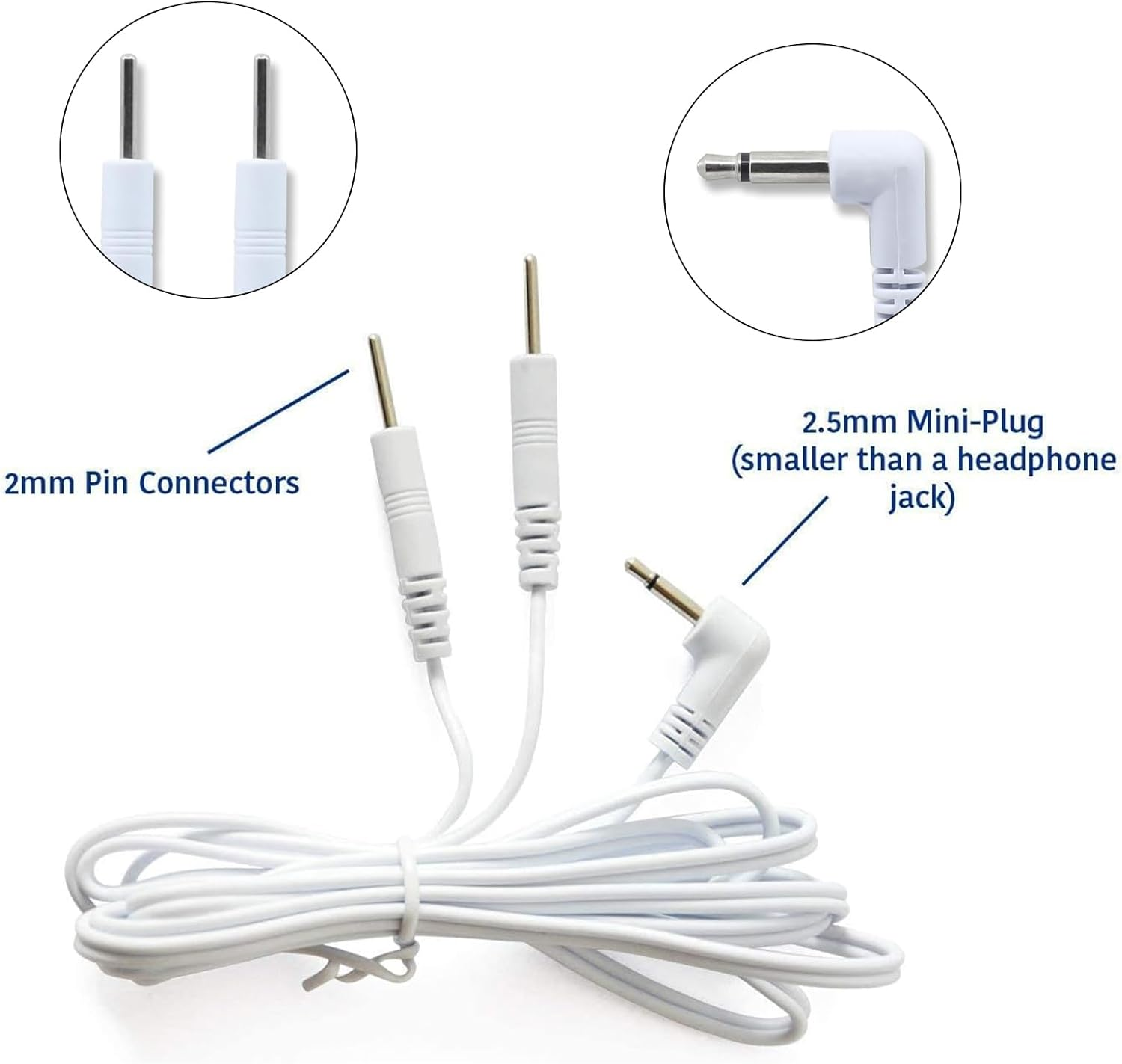 1 Pair 120CM Tens Electrode Lead Wires Jack 3.5Mm Plug - Electrode Lead Wires with 2.0Mm Pin Connection for Tens Machine Pads Tens Machine White (Secure Connection)