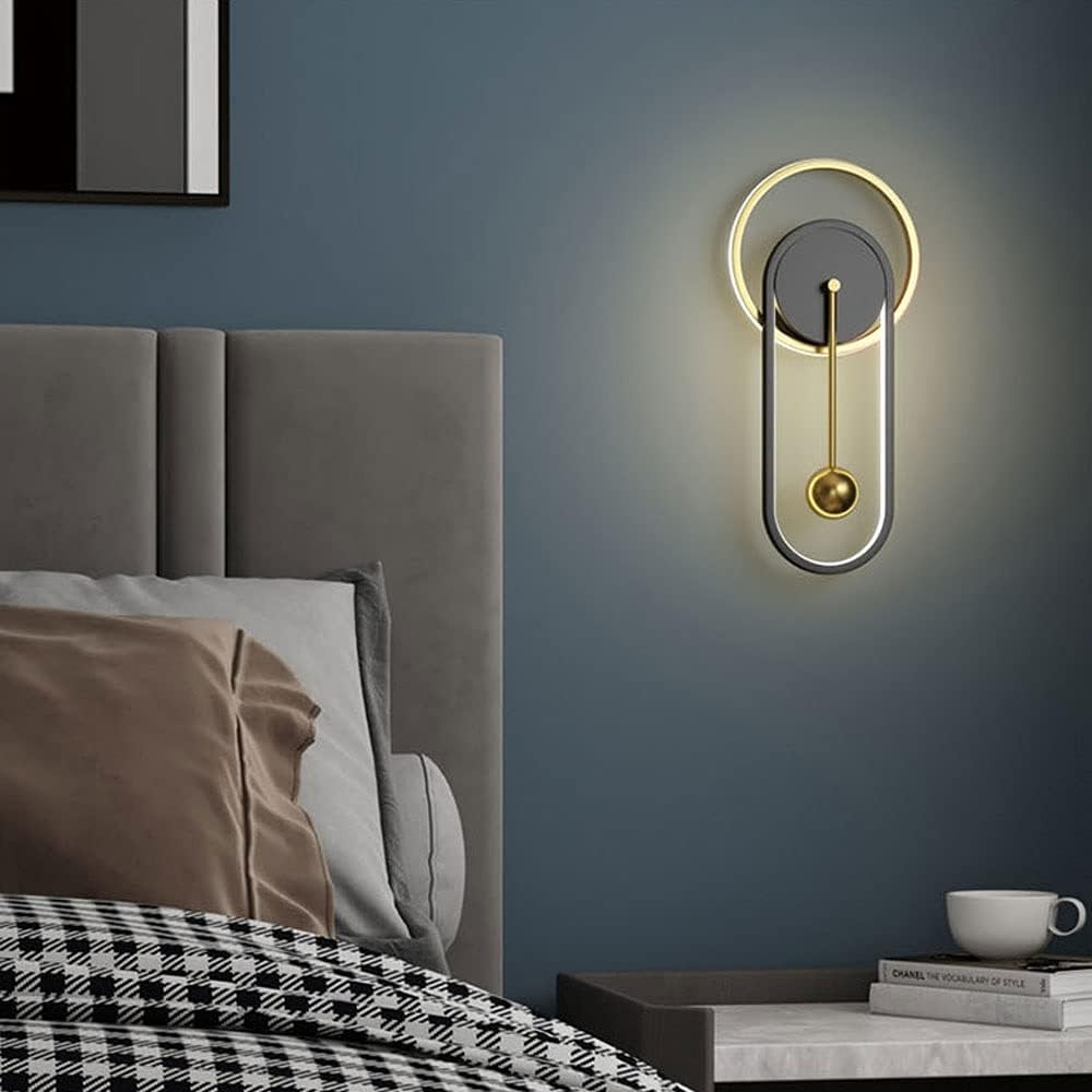LED Black Wall Lamp Gold Metal Wall Light, 25W Wall Sconces Bedroom Bedside Wall Lighting Fixture, Indoor Clock Shape Wall Mounted Lamps for Living Room Hallway Stairs (Color : 3 Color Mode) XXZ