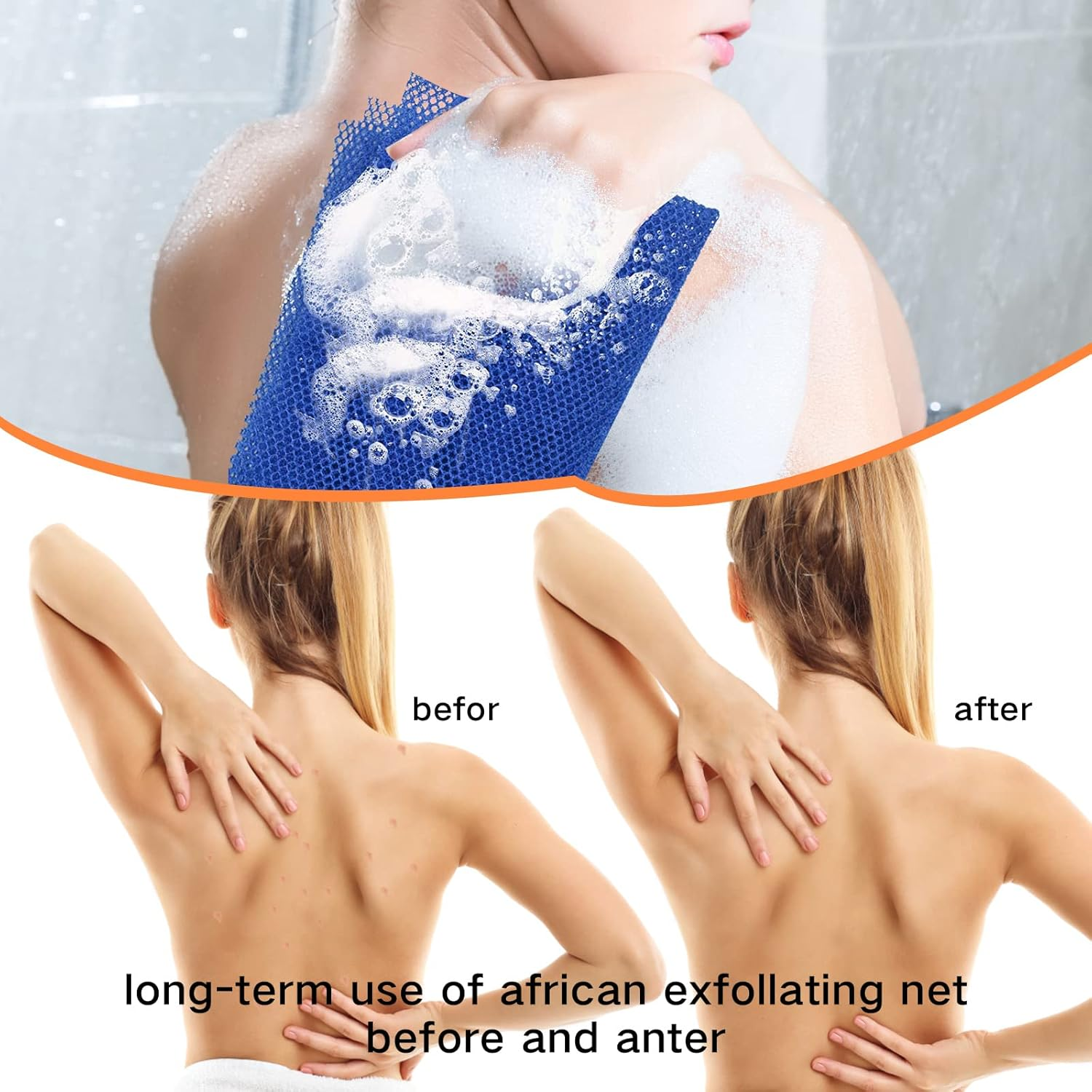 3 Pcs African Exfoliating Net African Net Sponge, 80X30Cm Long African Shower Sponge Body Sponge Exfoliating Sponge for Men and Women Deep Cleaning(Purple Pink Blue)
