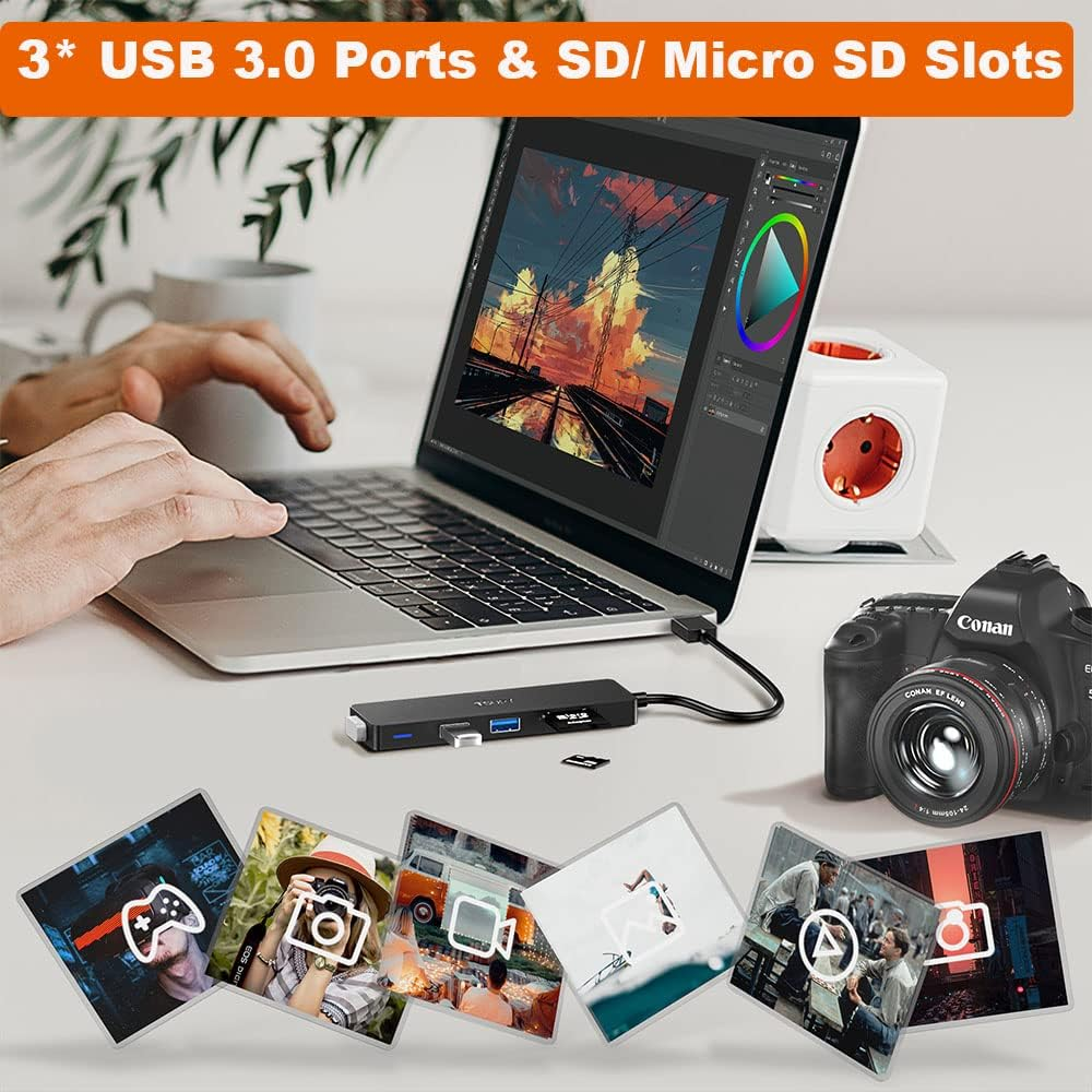 USB Hub 3.0, TSUPY 5 in 1 Multiport Adapter USB 3.0 Hub with SD Micro SD Card Reader, 3 USB 3.0 Ports Compatible for Laptop, Macbook, PC, Printer,Surface Pro, USB Flash Drives image number 6