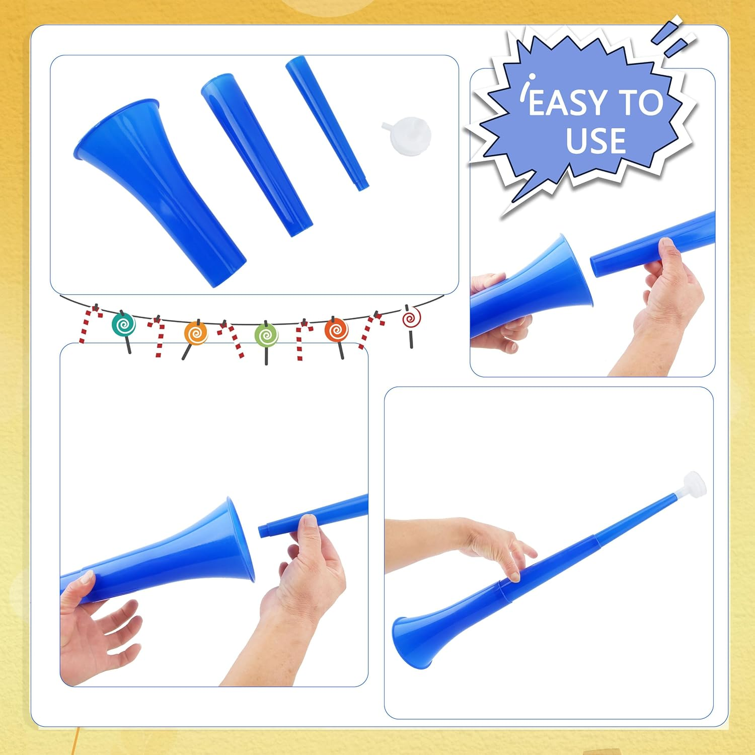 Hoarost 12 Pcs 24 Inch Collapsible Stadium Horn Vuvuzela Plastic Collapsible Cheering Trumpets Noisemakers Cheer Horn Blow Horn for Sporting Events Football Carnival Party Favors (Color Set 2) image number 5