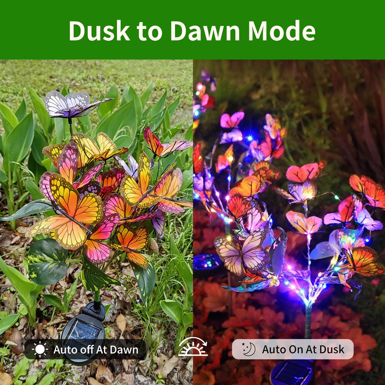 2 Pack 34 Colorful Butterfly Solar Lights, Outdoor Decorative Garden Lights, Color-Changing Design, Waterproof, Solar Powered, Automatic On/Off Yard,And Pathway image number 2