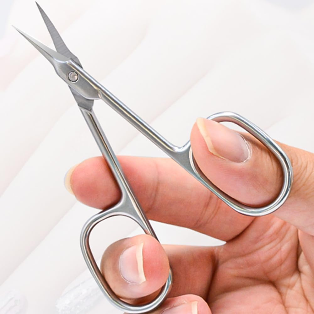 HUATEEN Professional Curved Nail Scissors - Surgical Stainless Steel Cuticle Cutter for Precise Manicure Eyebrows & Eyelashes 4.5Cm Ultra-Sharp Tip Ergonomic Design for Women/Baby/Toenails (Silver)