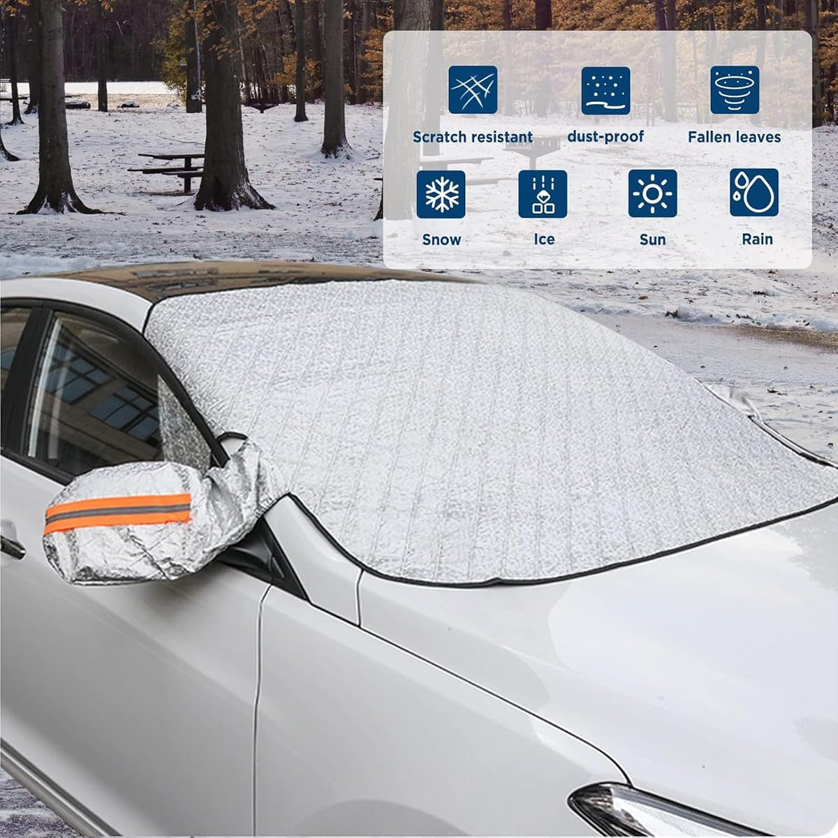 AIMALL Magnetic Car Windshield Snow Cover 90.6X57.1 Inch PEVA Thickened Frost Sunshade Anti-Freeze Waterproof Sun Rain Dust Protector for All Seasons Silver