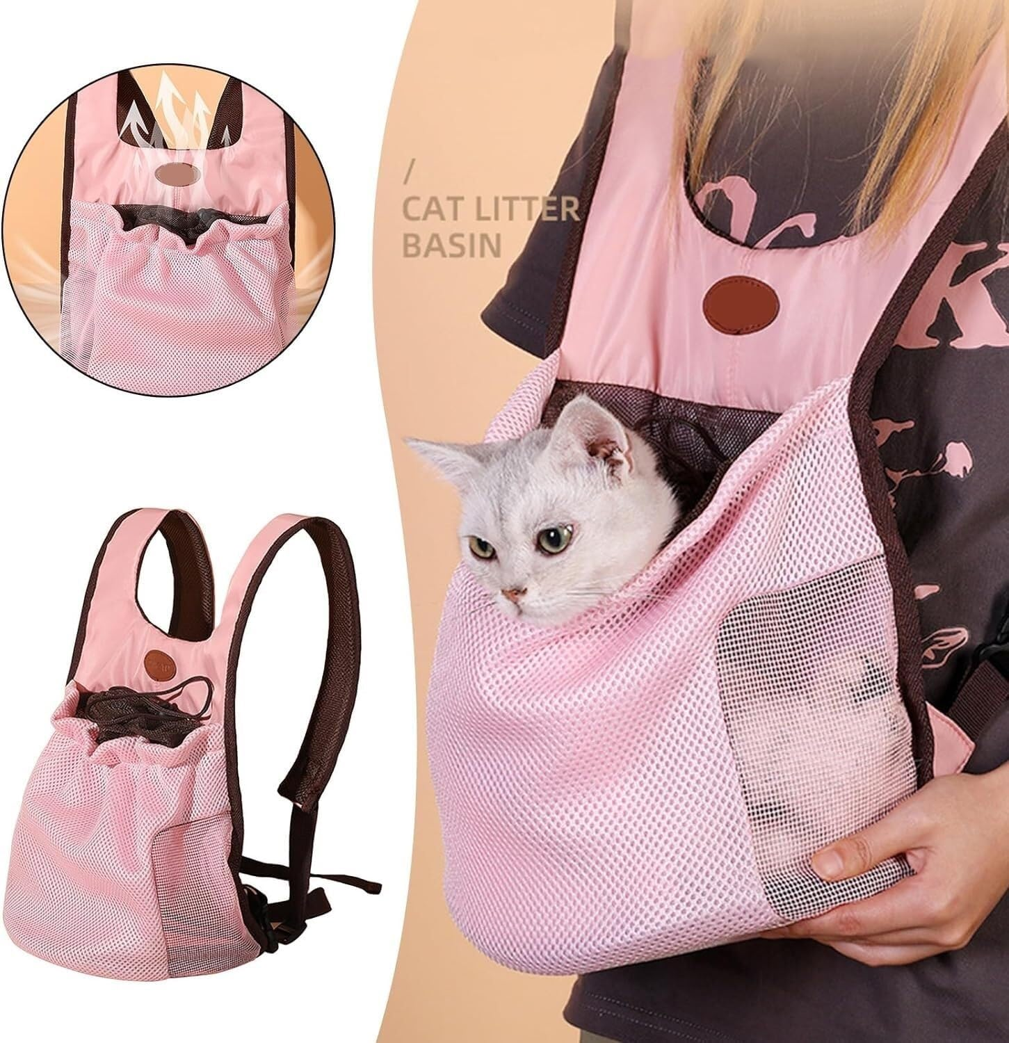Cat Bag Dog Carrier Pet Carrier Cat Backpack Adjustable Outdoor Cat Front Backpack for Small Cats Portable Travel Foldable Backpack Cat Carrier Pet Bag Carrier