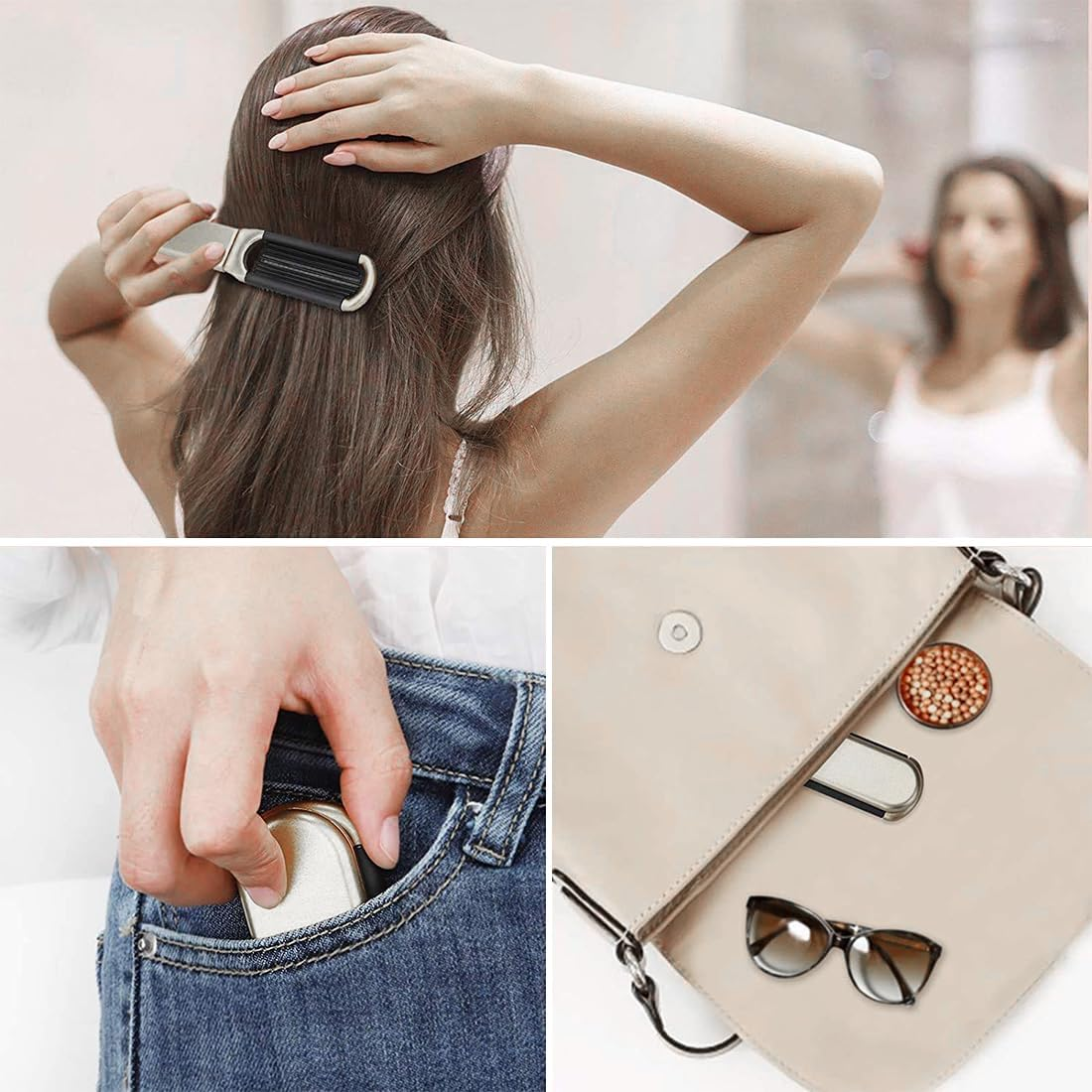 XYTAHDM Set of 2 Travel Hair Brush with Folding Mirror, Mini Travel Brush, Compact Massage Comb Hairdressing Tools for Gyms, Schools, Pools, Outdoor Places image number 4