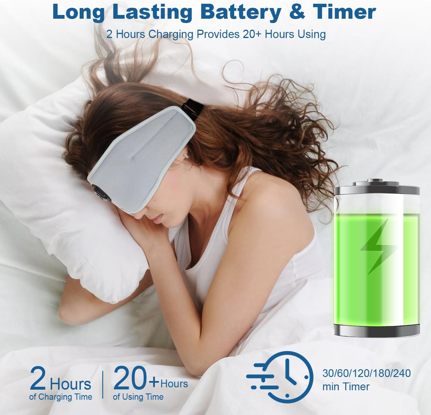 AURTEC 360&deg; Blackout Sleep Eye Mask with Wireless Bluetooth 5.2 Headphones, Comfortable and Adjustable 3D Design, White Noise for Insomniacs, Long Battery Use for Travel/Nap/Camping/Night Sleep Grey