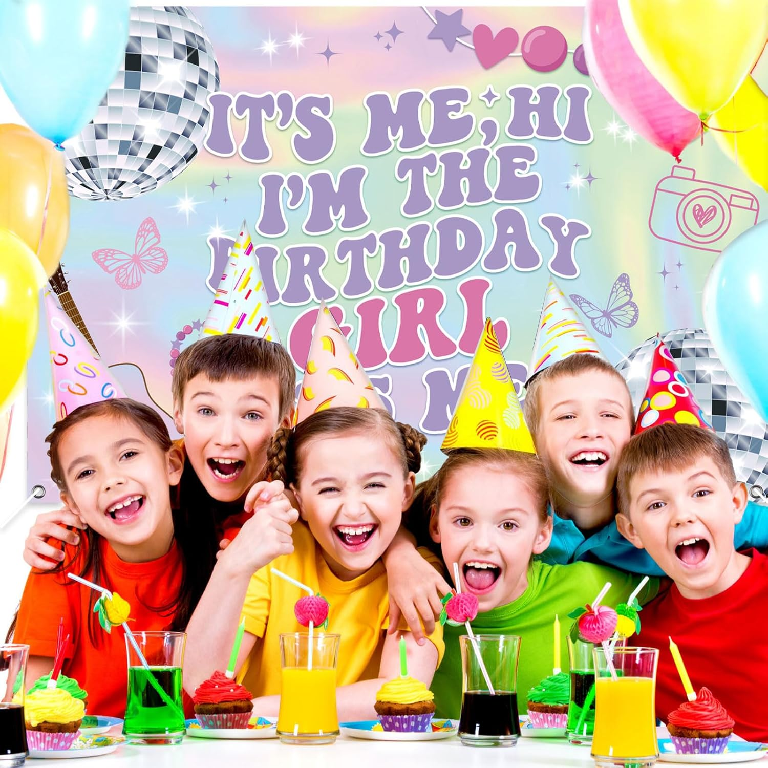 It'S Me Hi I'M the Birthday Girl It'S Me Backdrop, Iridescent Birthday Backdrop for Girls Music Superstar Birthday Banner Perfect Birthday Decorations for Outdoors Indoors image number 4