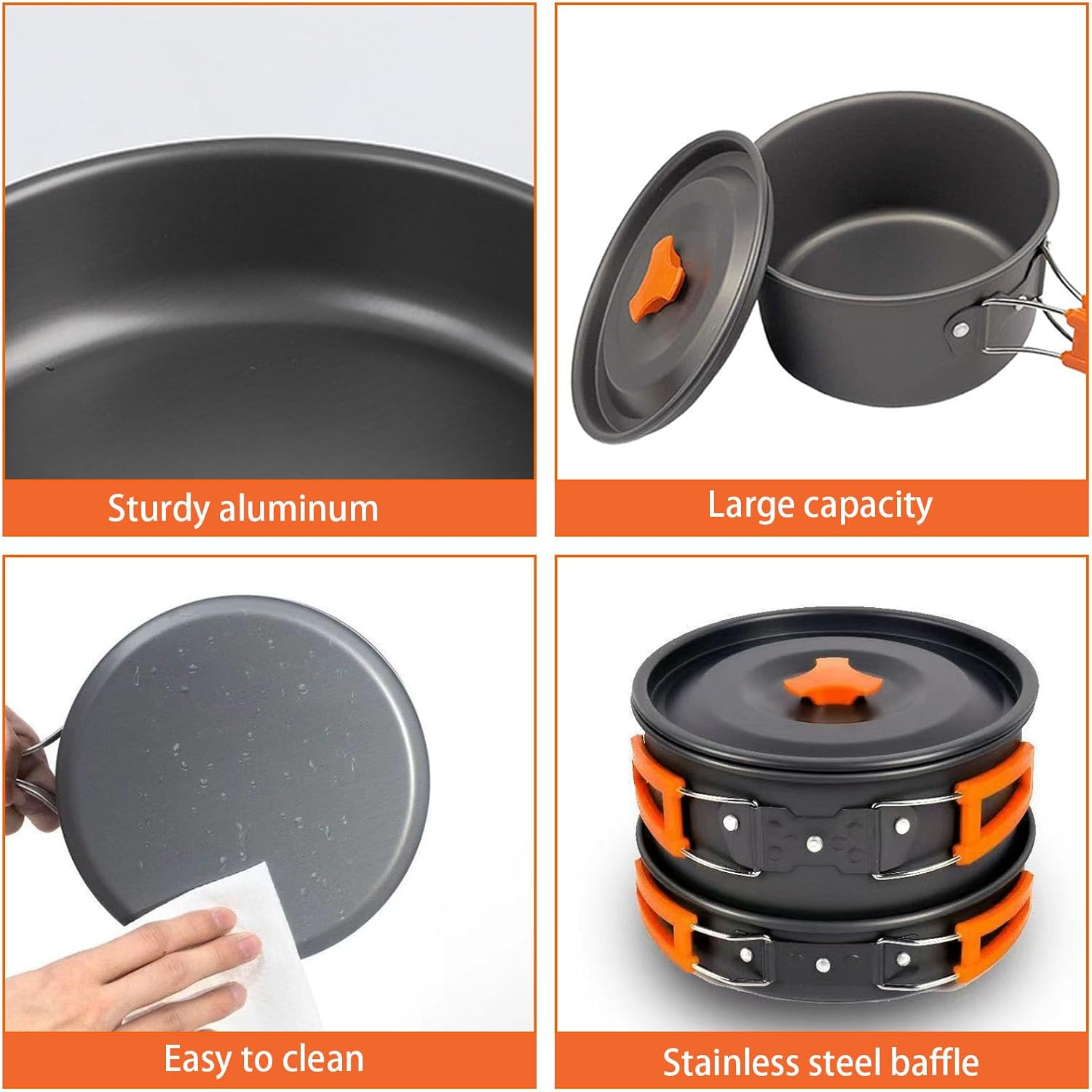 Eqiech Camping Cookware Set,Camping Pots and Pans Set,Lightweight Foldable Pot, Frying Pan, and Kettle,For Backpacking, Outdoor Camping Hiking and Picnic image number 4