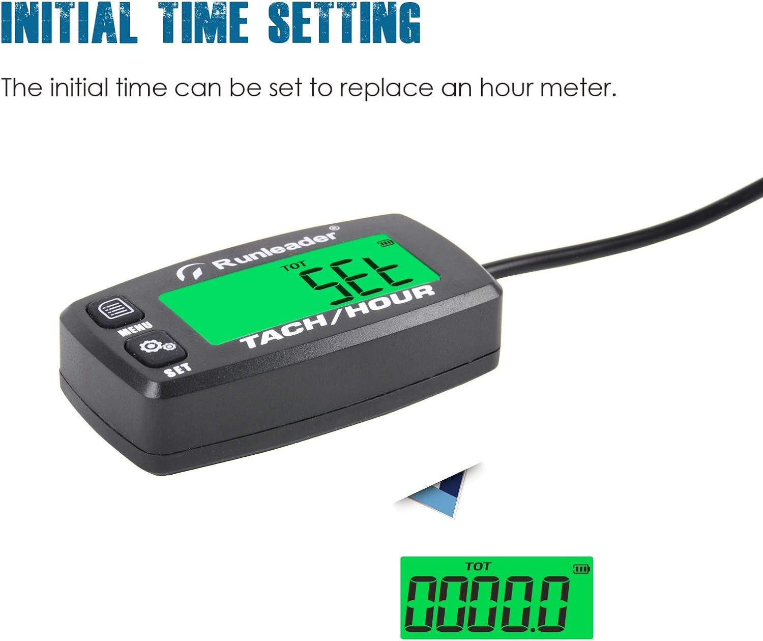 Runleader Digital Engine Hour Meter, Maintenance Reminder Tachometer for Riding Lawn Mower Tractor Generator Chainsaws Marine ATV Motorcycle Snowmobile Compressor and Gas Powered Equipment (Button-Bk) image number 4