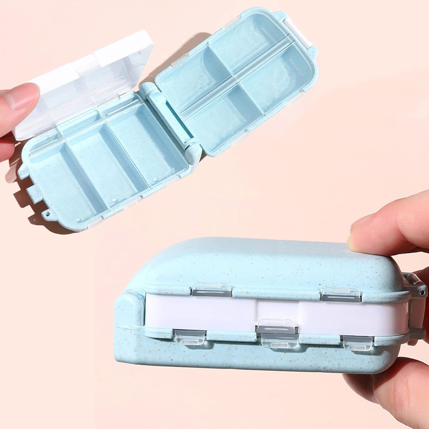 Travel Pill Organizer,Daily Pill Organizer，8 Compartments Portable Pill Box，Small Pill Case ，2 Pcs Medicine Vitamin Container for Vitamins, Cod Liver Oil, Supplements and Medication image number 6