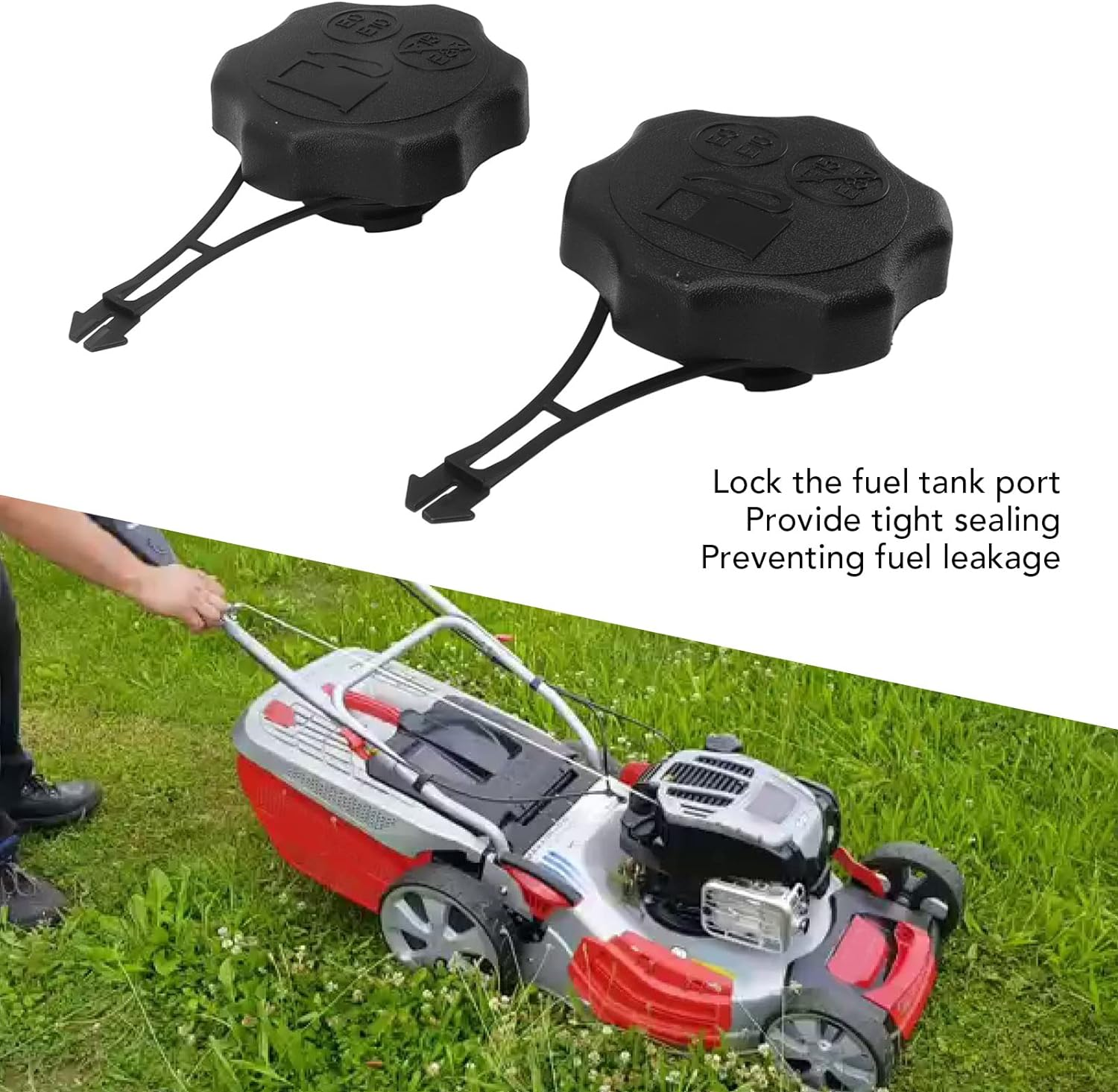 2Pcs Fuel Cap 594061, Efficient Fuel Locking Gas Cap Fit for Lawn Mower Briggs and Stratton Wtether 675Exi, 725Exi Series, Engine Lawn Mower with Tether Fuel Cover image number 4