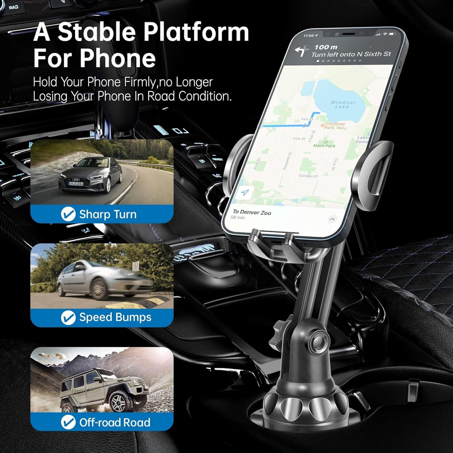 Car-Cup-Holder-Phone-Mount Adjustable Pole Automobile Cup Holder Smart Phone Cradle Car Mount for Iphone 11 Pro/Xr/Xs Max/X/8/7 Plus/6S/Samsung S10 /Note 9/S8 Plus/S7 Edge