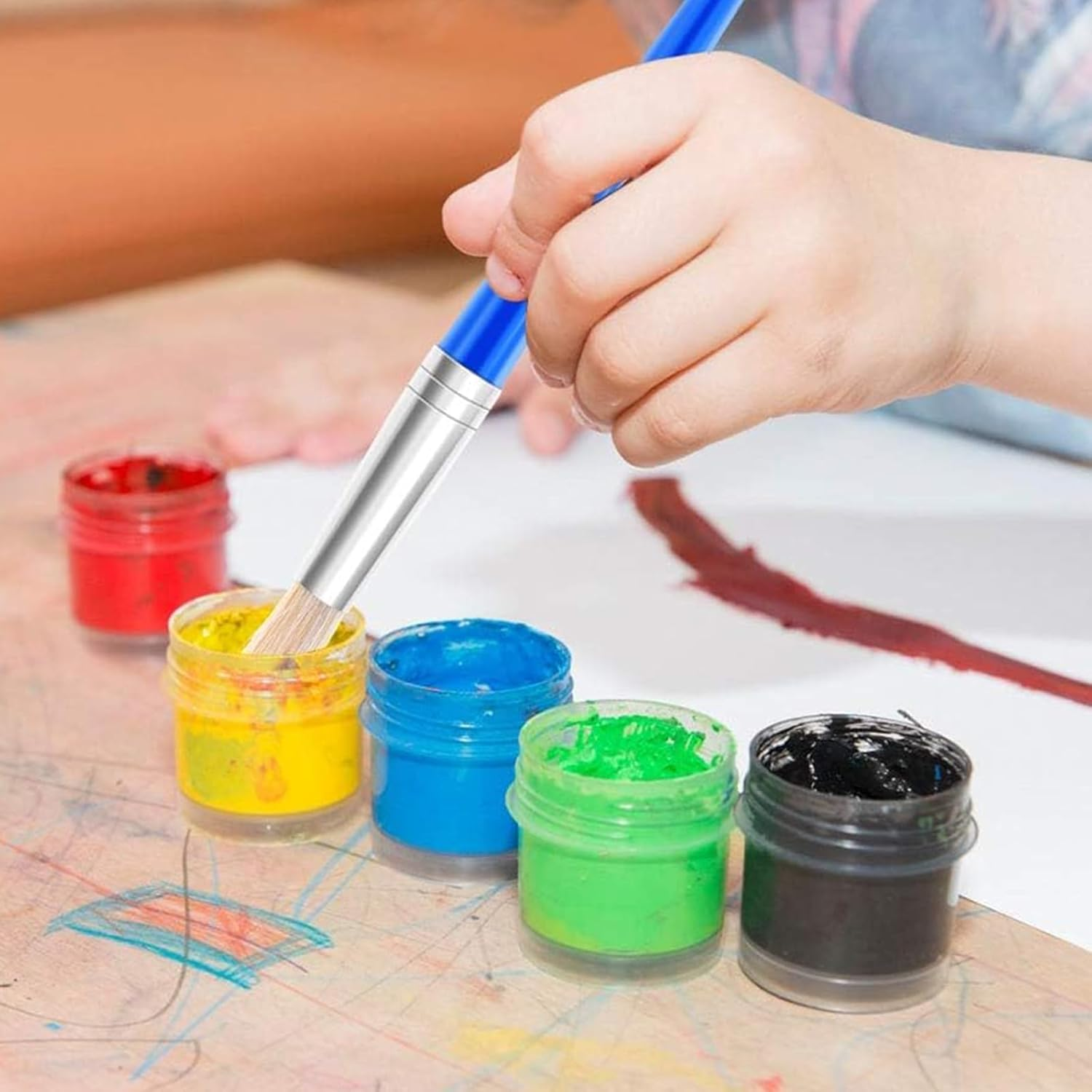 Lgqsunfa Paint Brushes for Kids,10 Pcs round and Flat Toddler Paint Brush for Preschool Children Painting Party Supplies,Washable and Acrylic Paint image number 4