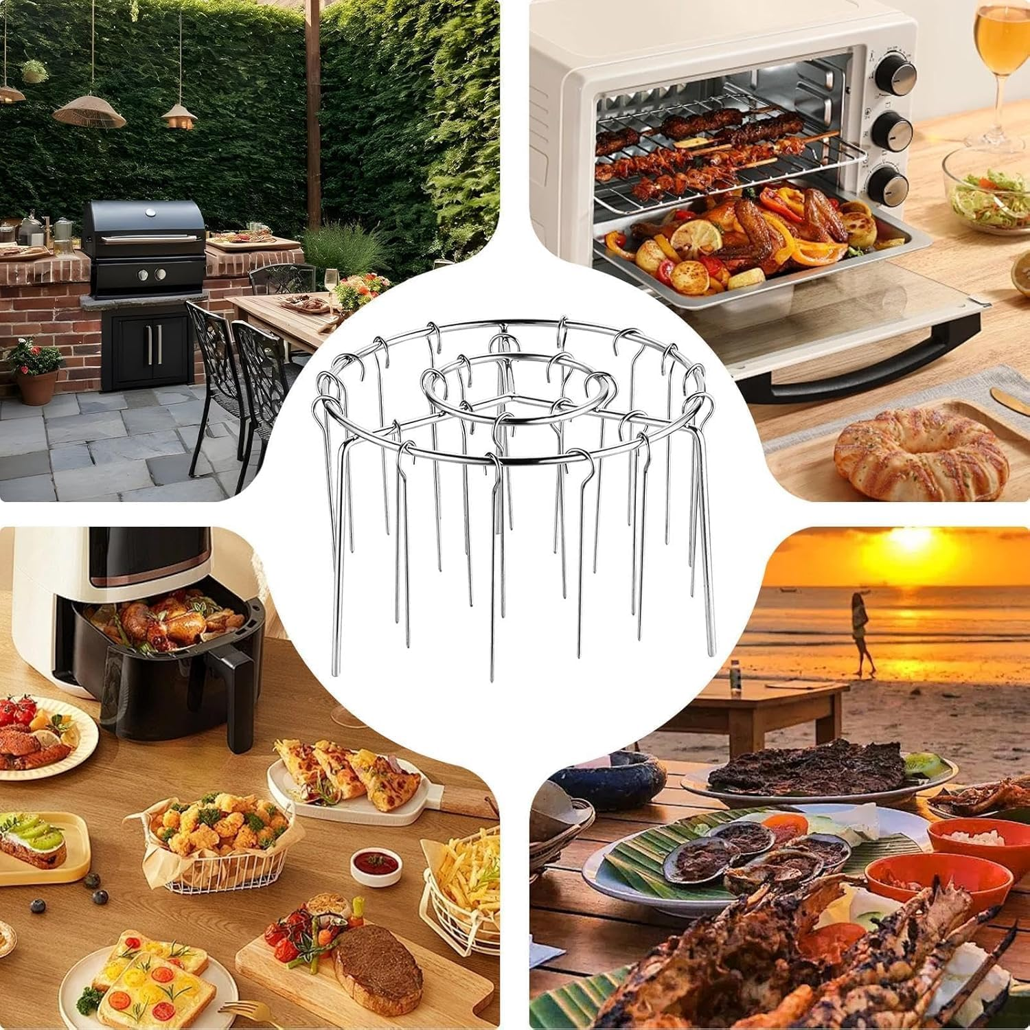 Stainless Vertical Kebab Skewer, round Steel Rack, 24-Piece Air Fryer Toast Dehydrator Stand Lightweight for Oven, Grill, BBQ and Home Cooking Enthusiasts image number 1