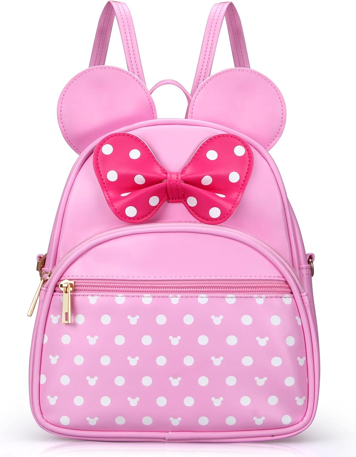 Disney Leather Backpack for Girl Bowknot Polka Dot Cute Minnie Mouse Backpacks for Toddler Little Girl Backpack Kids Backpack