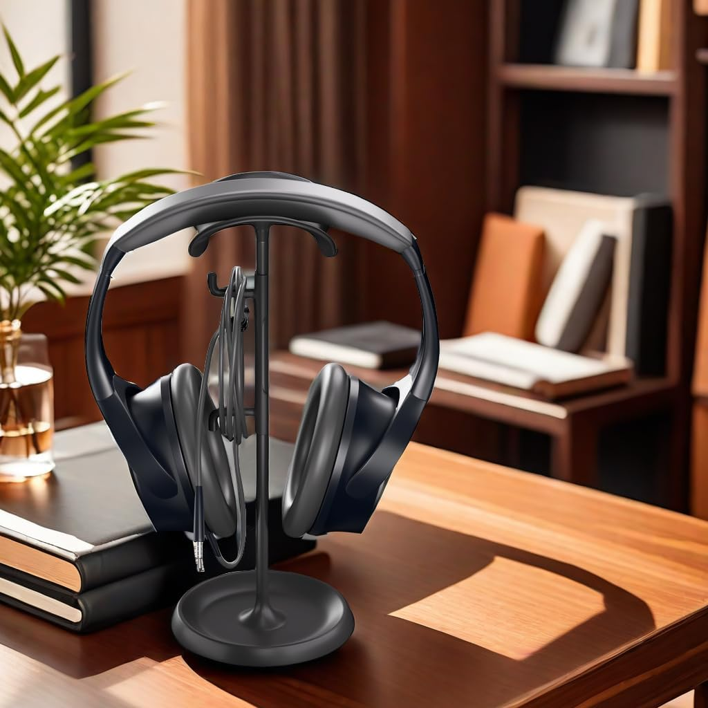 Headphone Stand, Headphone Holder with Cable Organizer Storage Tray Compatible for Airpods Max, Airpods, Airpods Pro, Beats, Bose and Most Gaming Headphones. 【No Tools Required】 ME-2 (White) image number 1