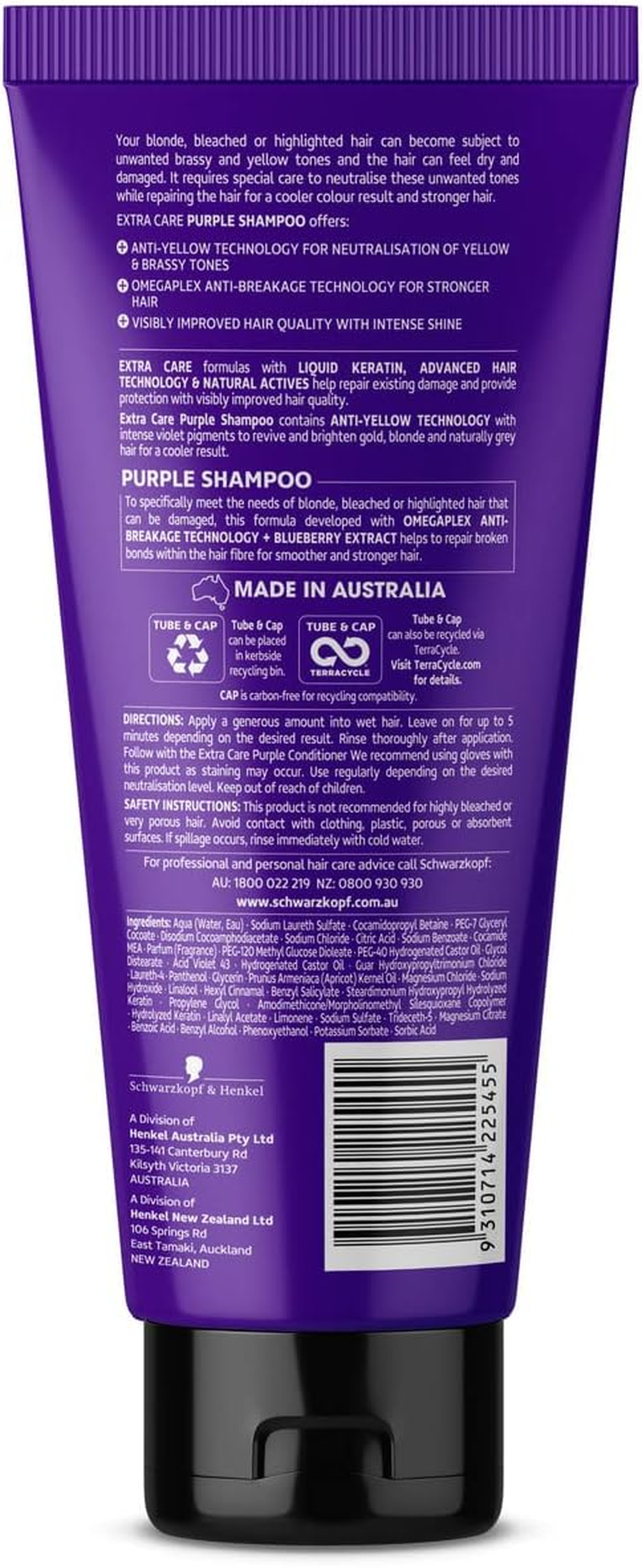 Schwarzkopf Extra Care Blonde Purple Shampoo 250 Ml image number 6