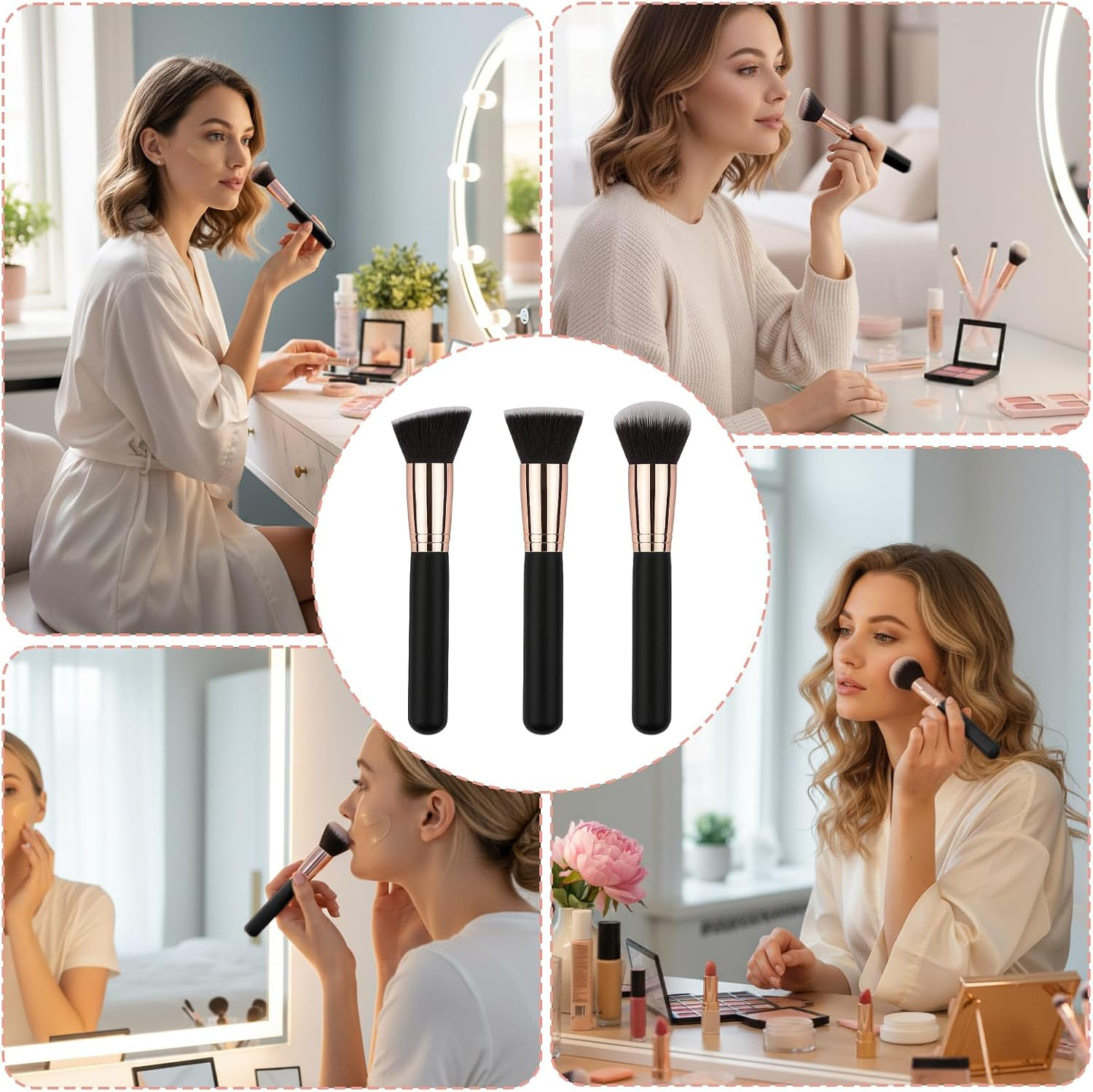 3 Pieces Kabuki Foundation Brush Flat Top Professional Face & Body Makeup Brush for Liquid image number 2