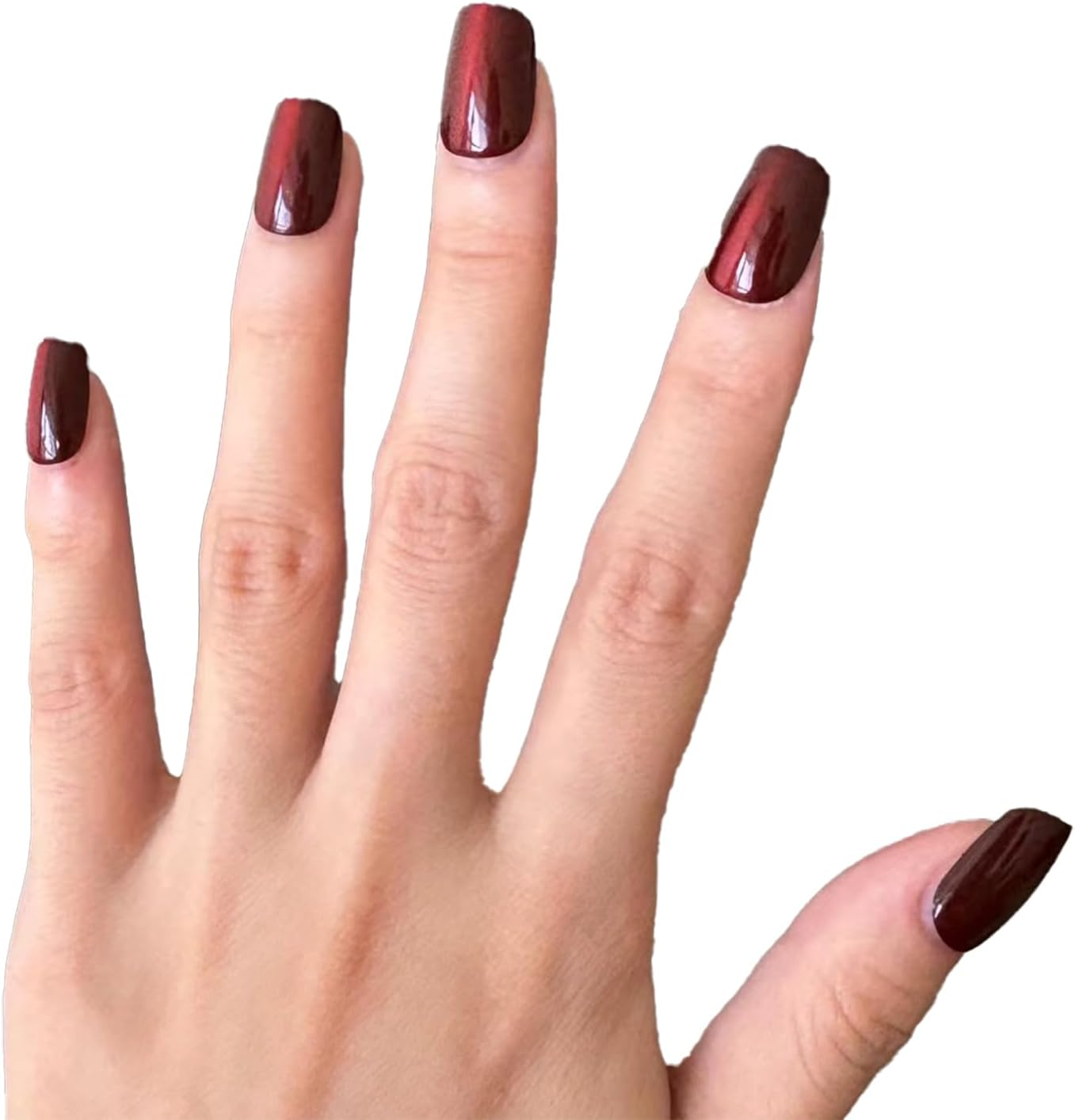 Solid Color Wine Red Cherry Color Cat Eye Fake Nails, Nail Stickers, Short Fake Nails, High-Quality Fake Nails image number 4