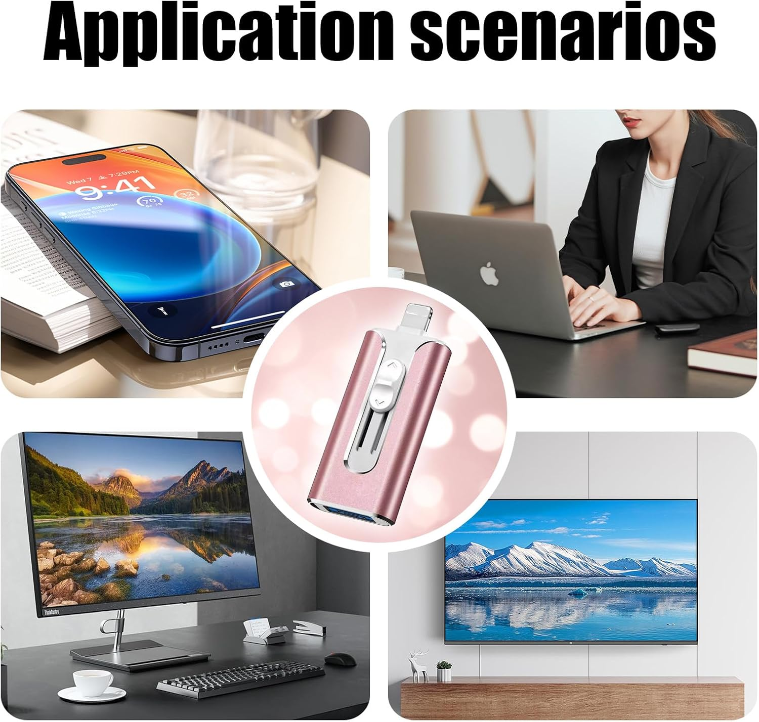 1Pcs 2TB USB Flash Drive, Multi-Functional 4-In-1 High-Speed Transfer Memory Stick, USB Stick,Photo Stick， for Easy Storage of Photos and Data, Compatible with Iphone/Ipad/Android/Pc Universal image number 3