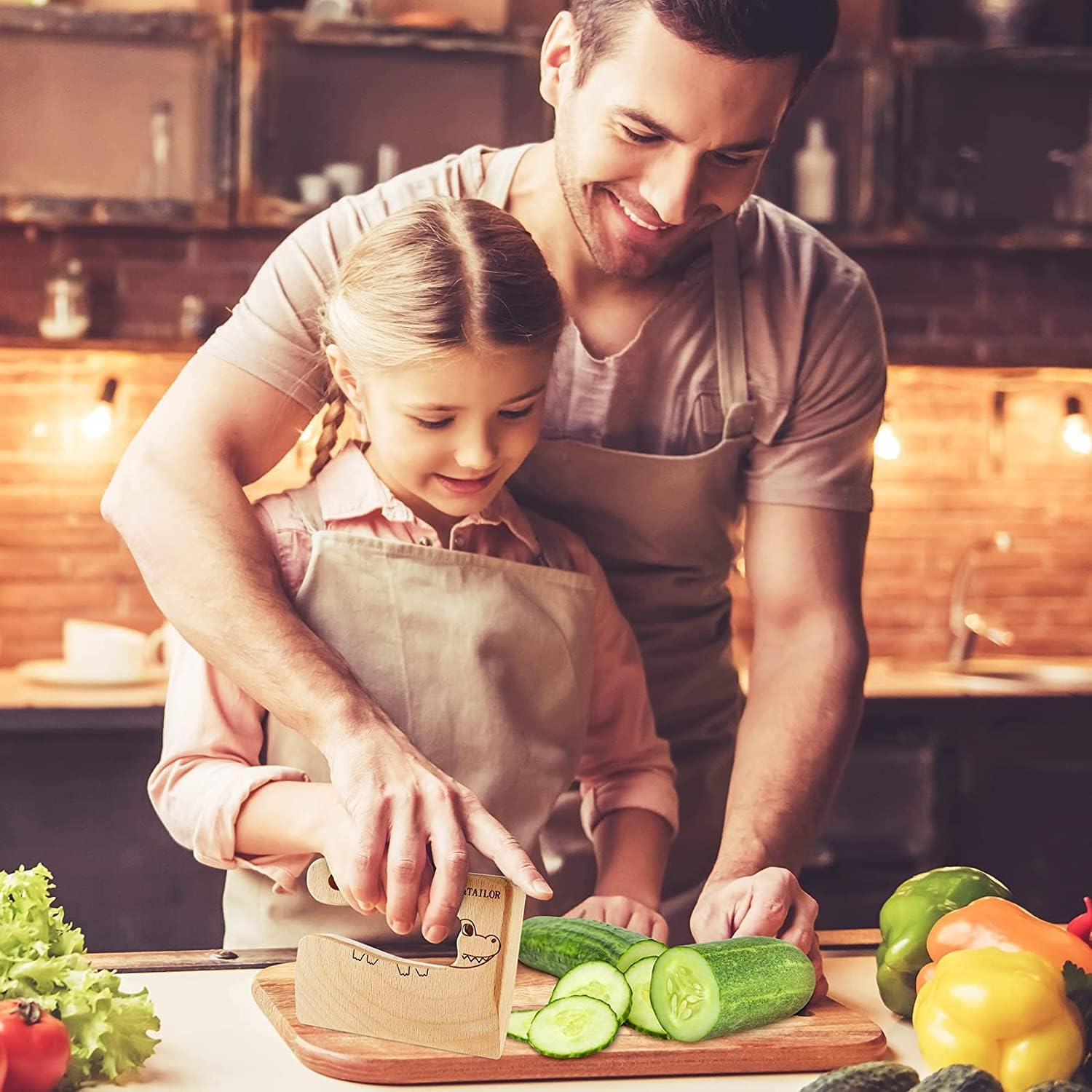 27 Piece Children'S Wooden Kitchen Knife Set with Wooden Children'S Knife, Vegetable Cookie Cutters, Plastic Toddler Knife, Crinkle Cutter, Sandwich Cutter and Many More