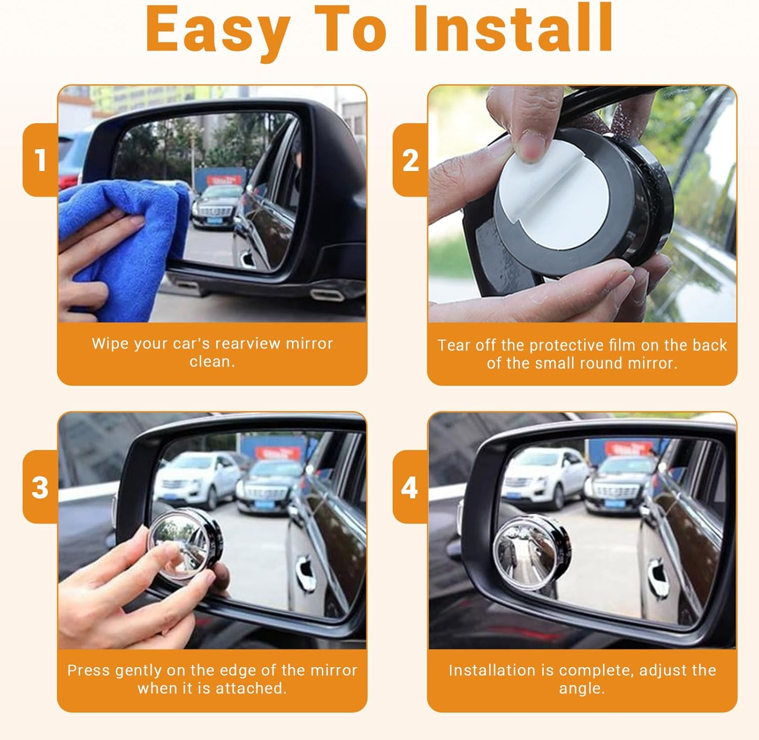 Huakaile 8 Pieces HD Glass Blind Spot Mirror, 2" round 360&deg; Adjustable Side Mirror Blindspot with Frame, Self-Adhesive Blindspot Mirror for Car Auto Truck Jeep (Black, White) image number 1