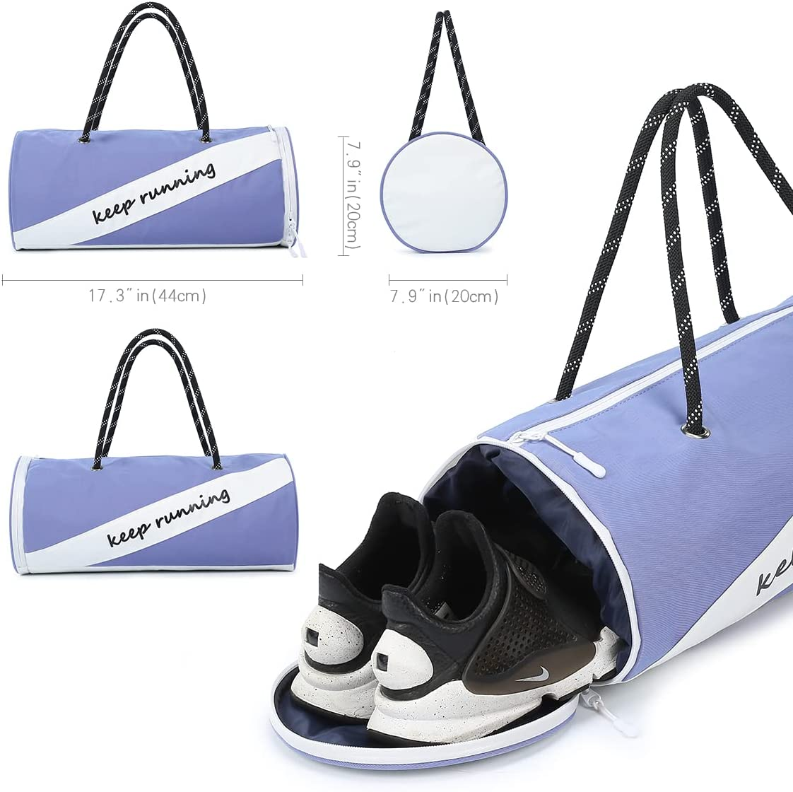 Fitness Sports Gym Swim Dance Bag Ladies and Girls with Shoe Compartment Wet Pocket Soft Lavender and White Colour from Paton Travel Australia image number 4