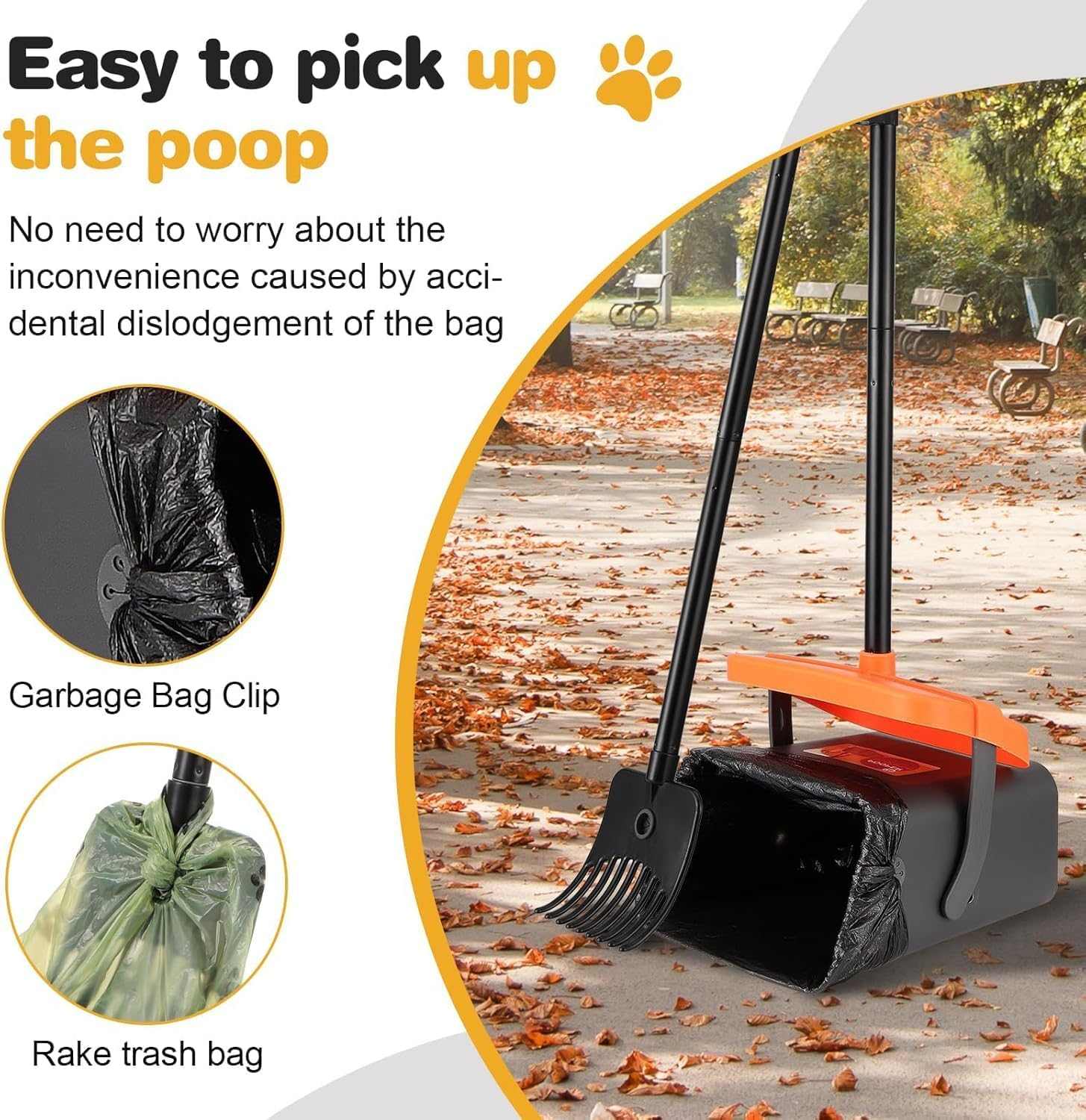 Pseul Pooper Scooper Swivel Bin & Rake Kit,116Cm Adjustable Long Dog Poop Scooper, with 35 Dog Poop Bags, Portable Dog Poop Picker Gravel-Dog Waste Set, Garden Cleaning Kit for Yard Dog Pet for Lawns