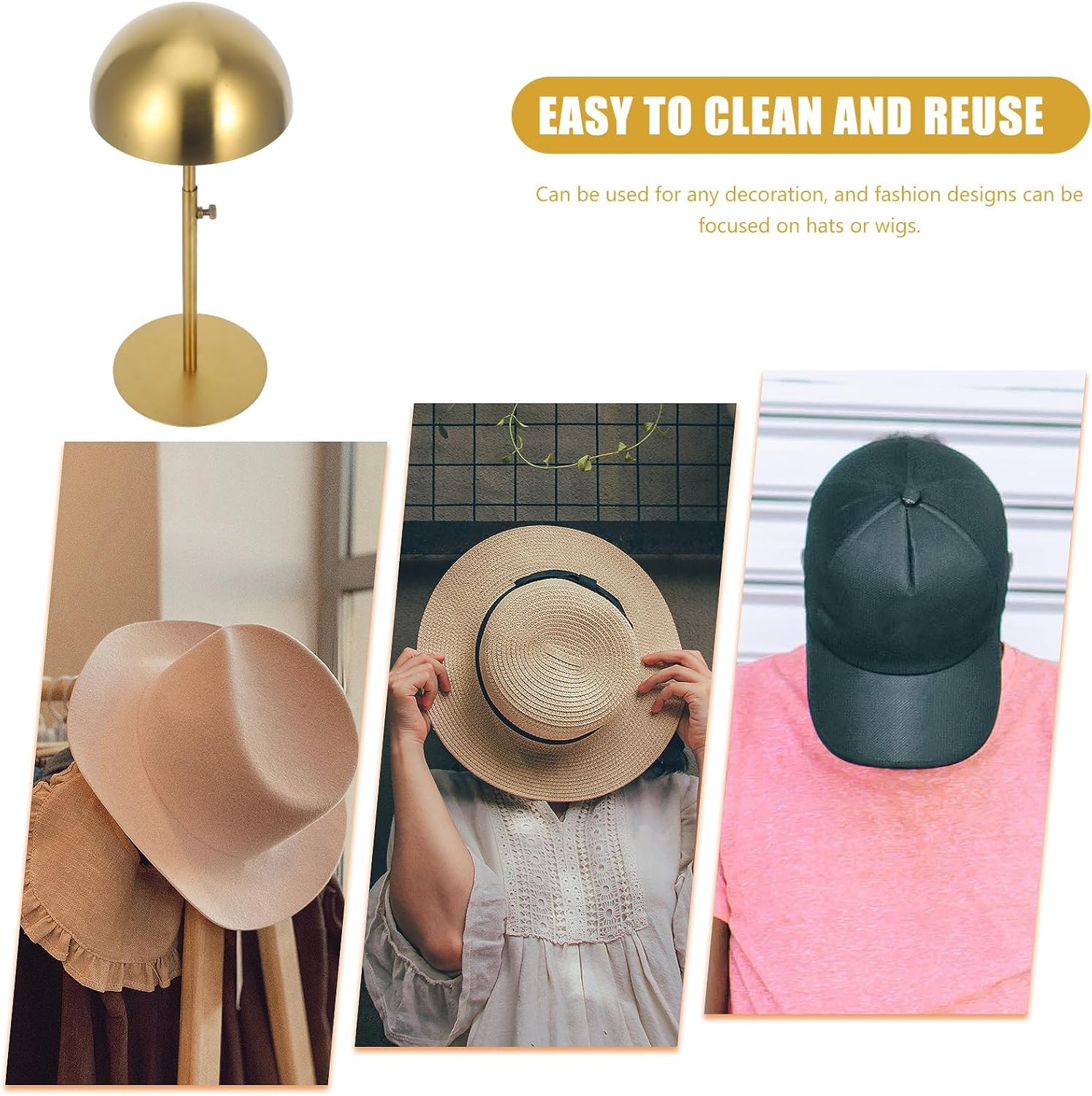 MAGICLULU Metal Wig Stand Holder Hat Stand Display, Dome Shape Hat Stand Adjustable Height Wig Head Holder Hat Storage Stand Freestanding Wig Stand for Decoration Display Storage image number 3