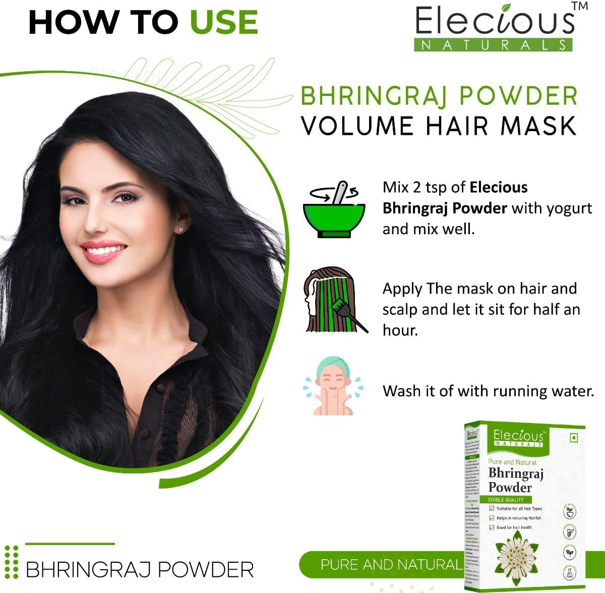 Elecious Bhringraj Powder for Hair Growth (200 Grams) | Edible | Good for Hair Pack, Hair Oil and Oral Consumption | Preservative Free image number 3