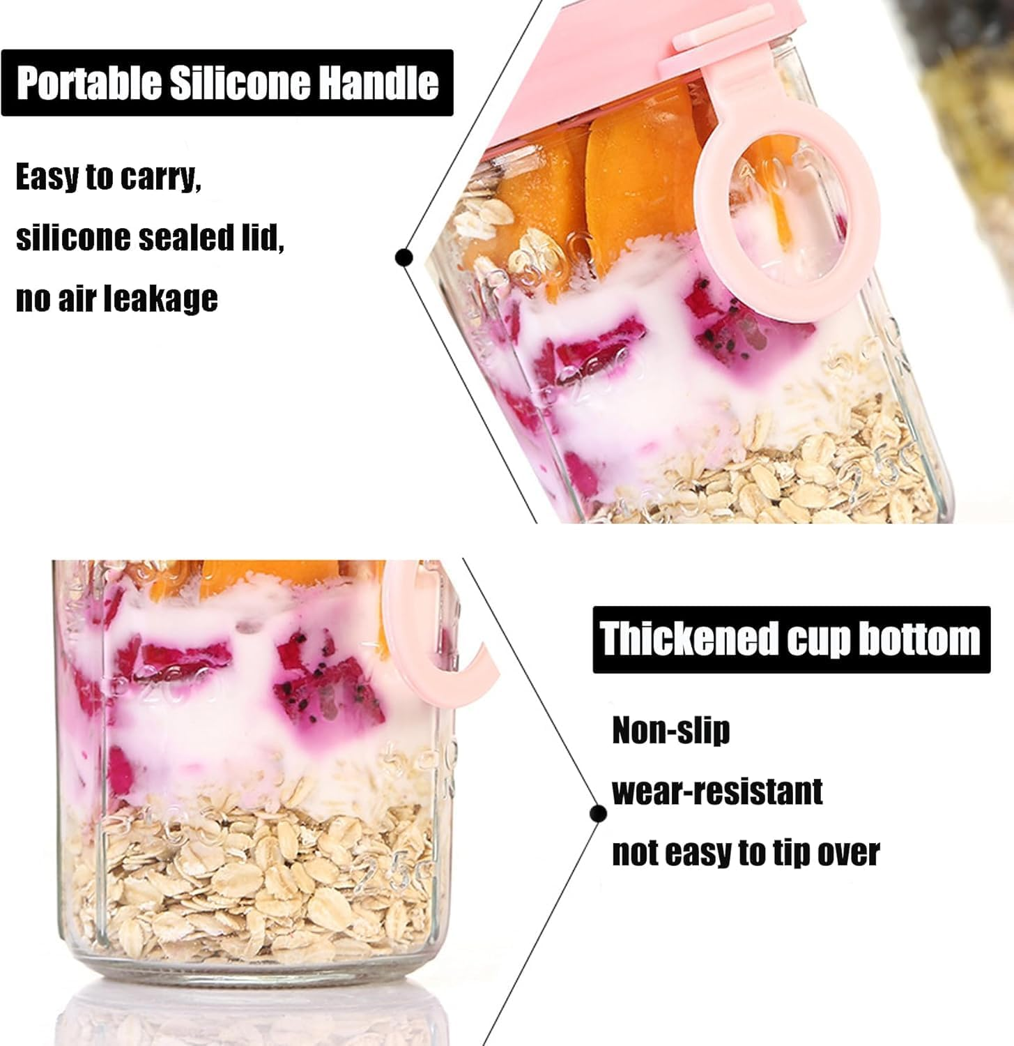 6 Pack Overnight Oats Jars, Overnight Oats Container with Lid and Spoon, 12Oz Mason Jars with Lid for Cereal with Measurement Marks, Glass Airtight Oatmeal on the Go image number 2