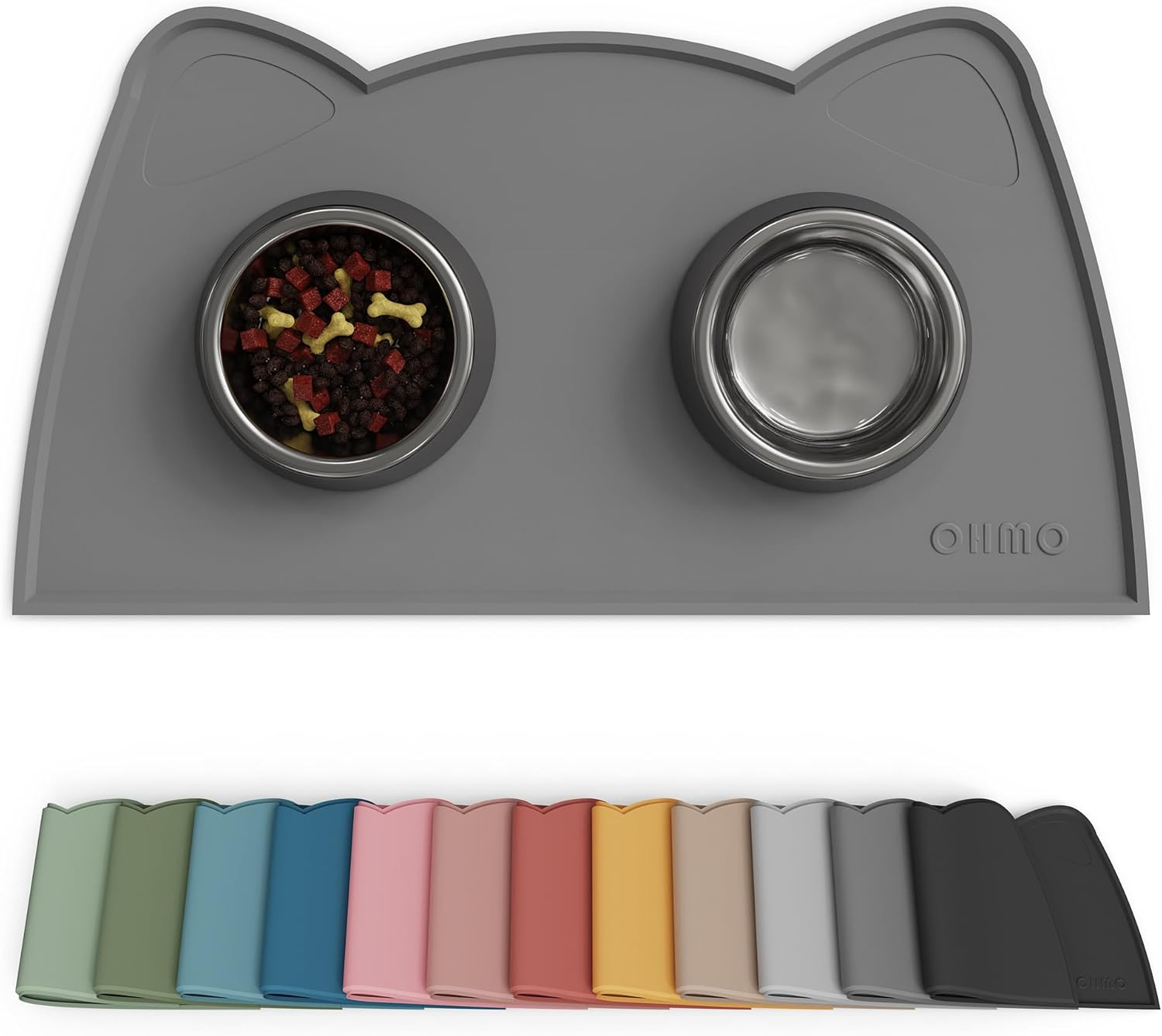 OHMO Cat Food Mat, Silicone Waterproof Dog Food Mat, Non-Skid Spill Proof Pet Feeding Mat for Food and Water, Easy to Clean Dog Placemat(Coral, 46 * 25Cm)