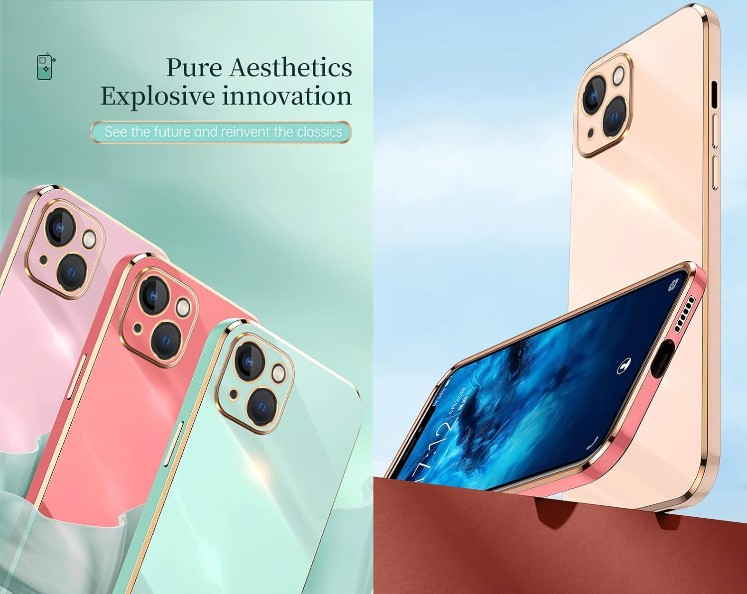 Topme Silicone Case for Oppo Reno13 Pro 5G / Oppo Reno 13 Pro 5G (6.83 Inches), [Gold Edge Style Mobile Phone Case] - Black image number 3