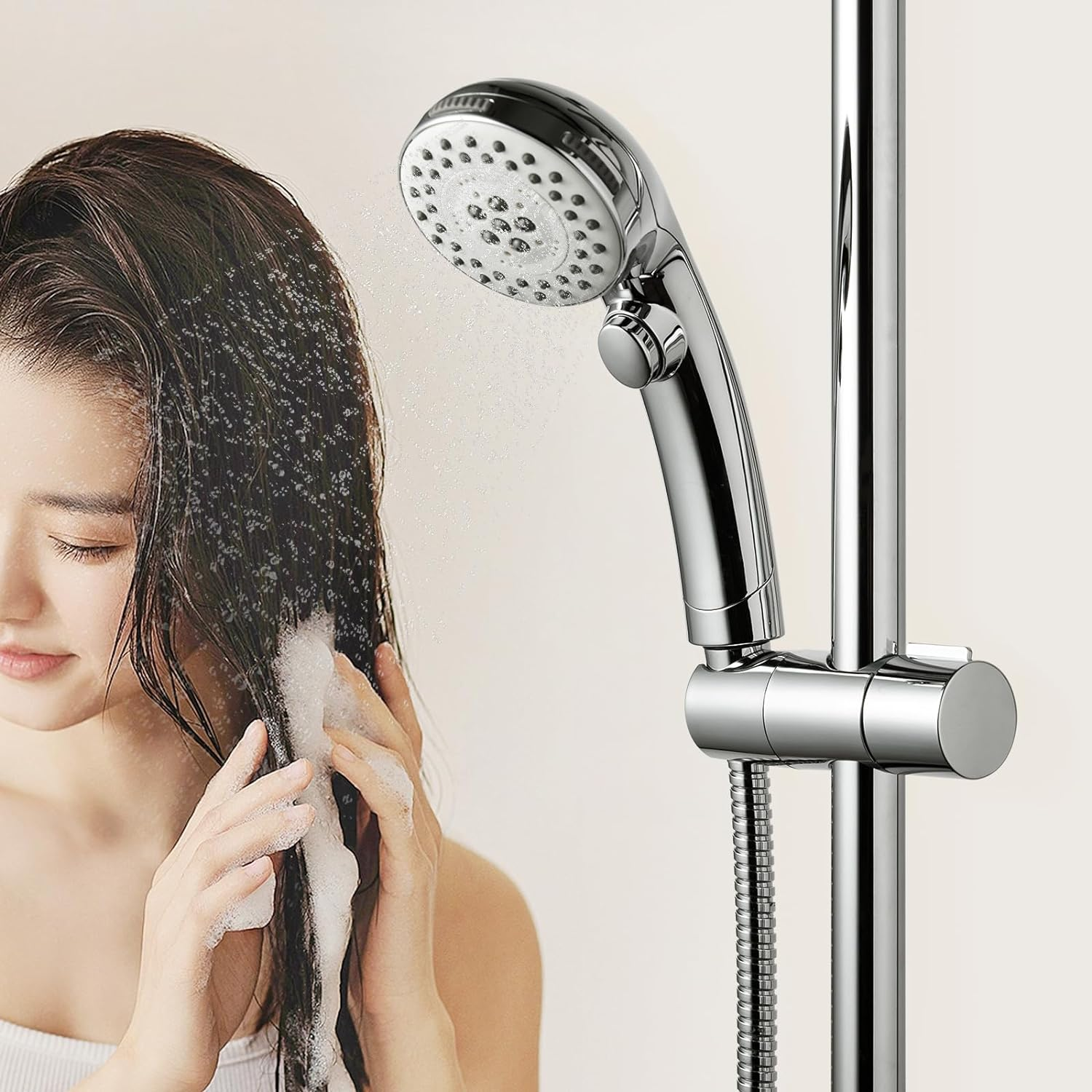 OFFO Shower Head Holder, Adjustable 18-25Mm(0.71-1.00 In) O.D Hand Shower Holder Bracket for Slide Bar,Detachable Slider Clamp Bathroom Replacement, 360 Degree Rotation Sprayer Holder,Chrome Plated image number 2