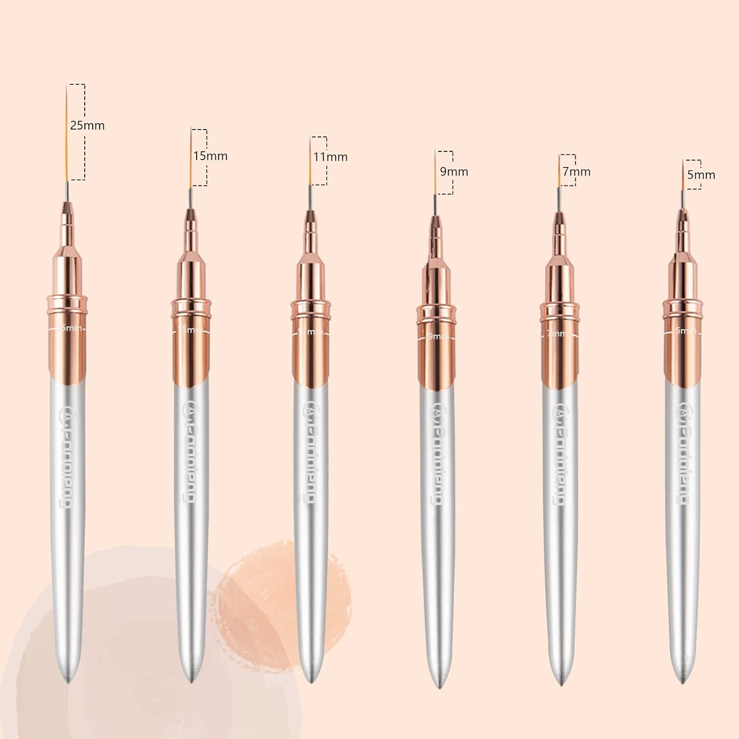 Nail Art Brushes, 6Pcs Nail Design Brushes for Different Lines and Detail Patterns Nail Brushes for Nail Art Salon or Home Use(5/7/9/11/15/25Mm) - Pink2 image number 6