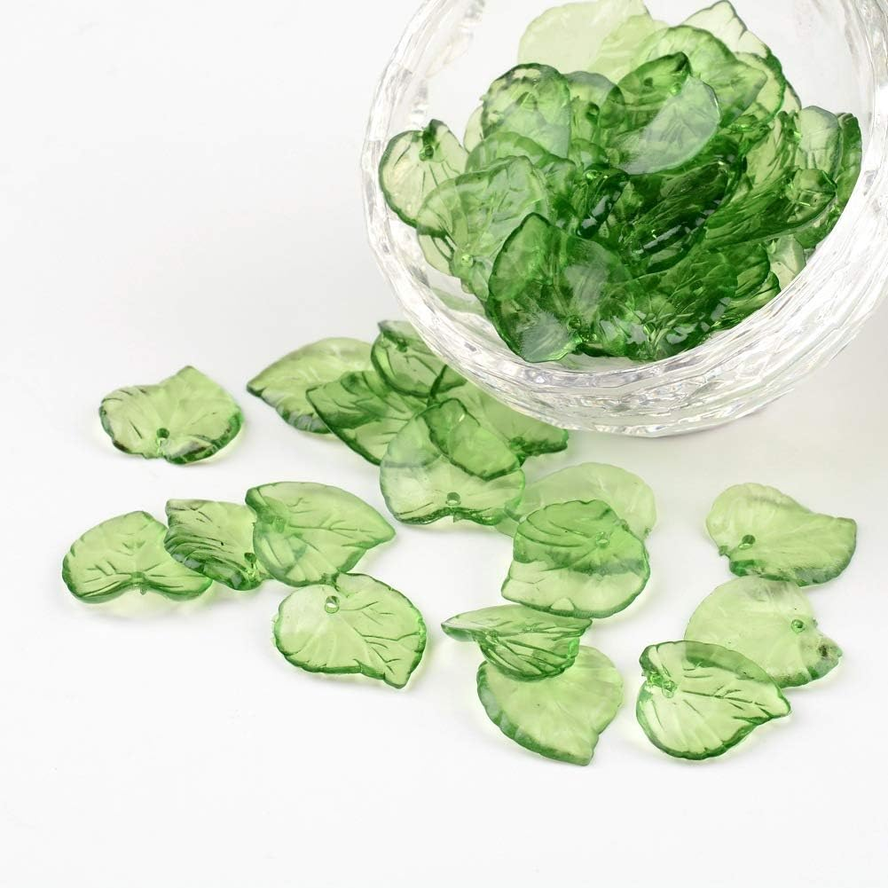 100 Pieces Green Leaf Bead Charms with Hole Jewelry Making, Acrylic Transparent Leaf Pendants Charm for Earring Necklace Bracelet Jewelry Making and Craft, 1.5X1.5X0.2Cm/0.6X0.6X0.08Inches, Acrylic, image number 6