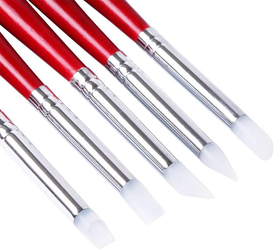 5Pcs 2 Ways Nail Art Sculpture Dotting Pen Nail Art Tool Silicone Dual-Ended Wooden Handle Brushe Nail Manicure Tool 14.7Cm Zhengpingpai image number 5