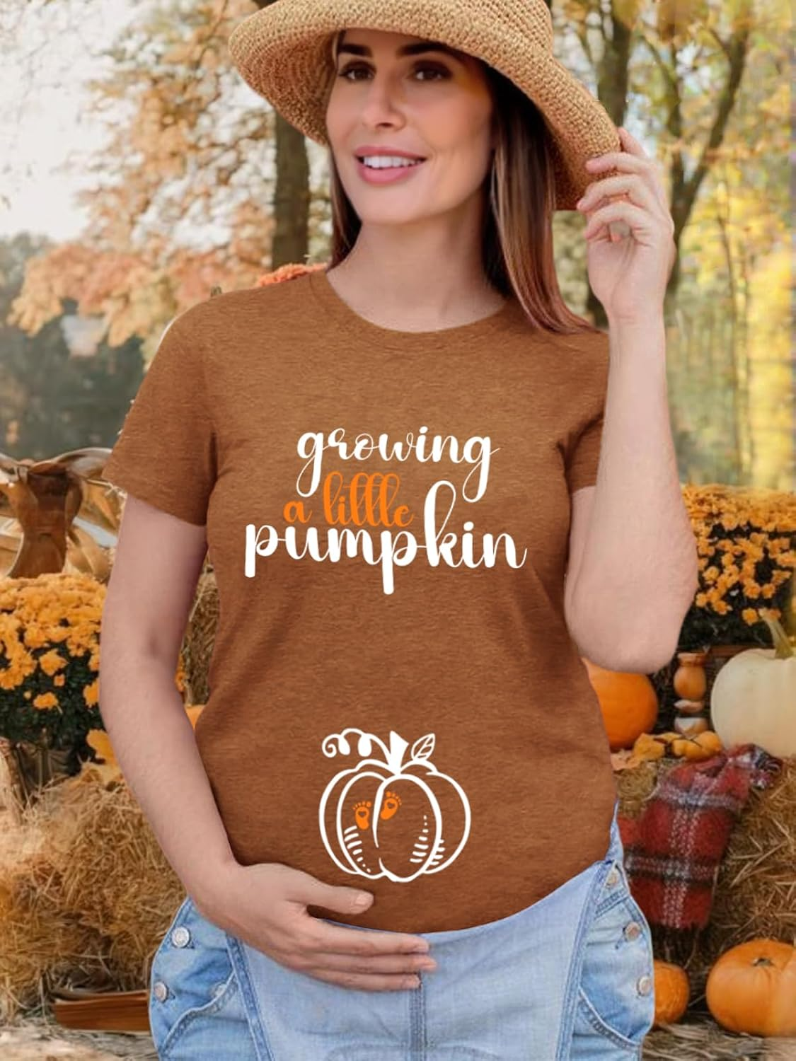 Maternity Shirts for Halloween Thanksgiving Pregnancy Clothes Funny Skeleton Pumpkin Pregnant Announcement Tshirt image number 6