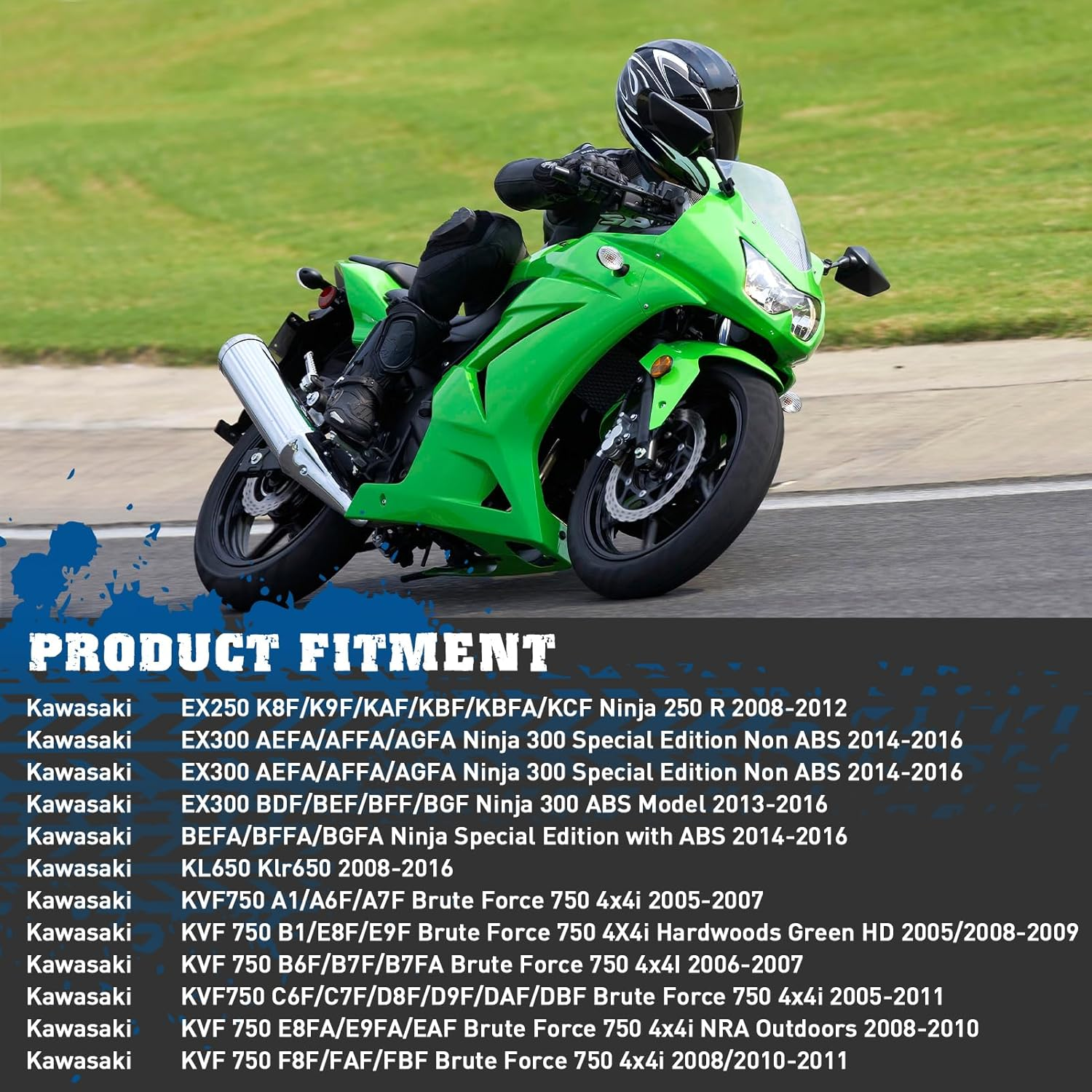 Brake Pads Front and Rear for Kawasaki EX250 Ninja 250R 2008-2012 EX300 Ninja 300 2013-2016 KVF750 Brute Force 650 KL650 KLR650 2008-2016 image number 5